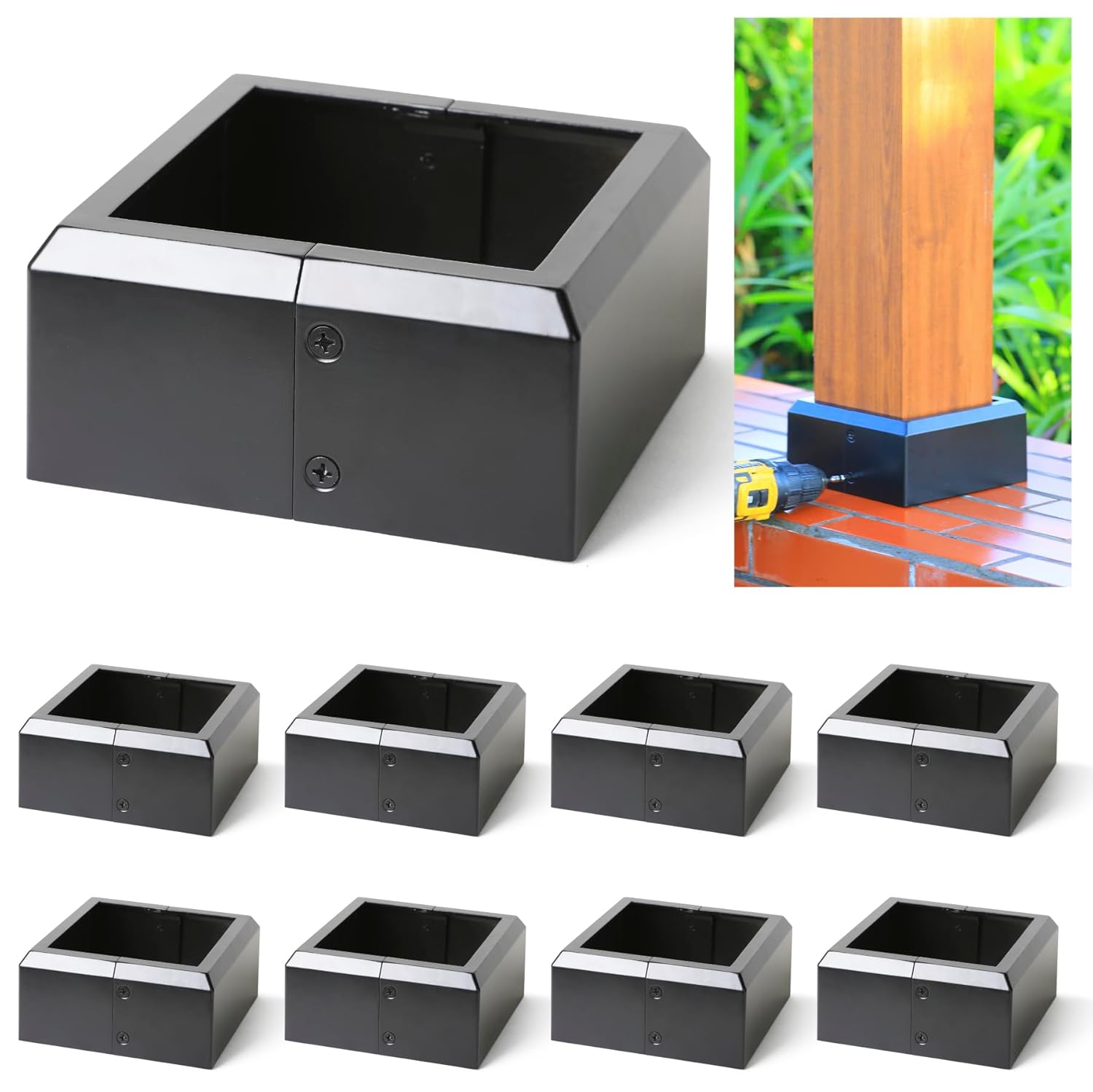 8Pcs 6"(Actual 5.5"x5.5") Aluminium Deck Post Base Cover, for Handrail, Stail, Porch Deck Railing Base Post Covers