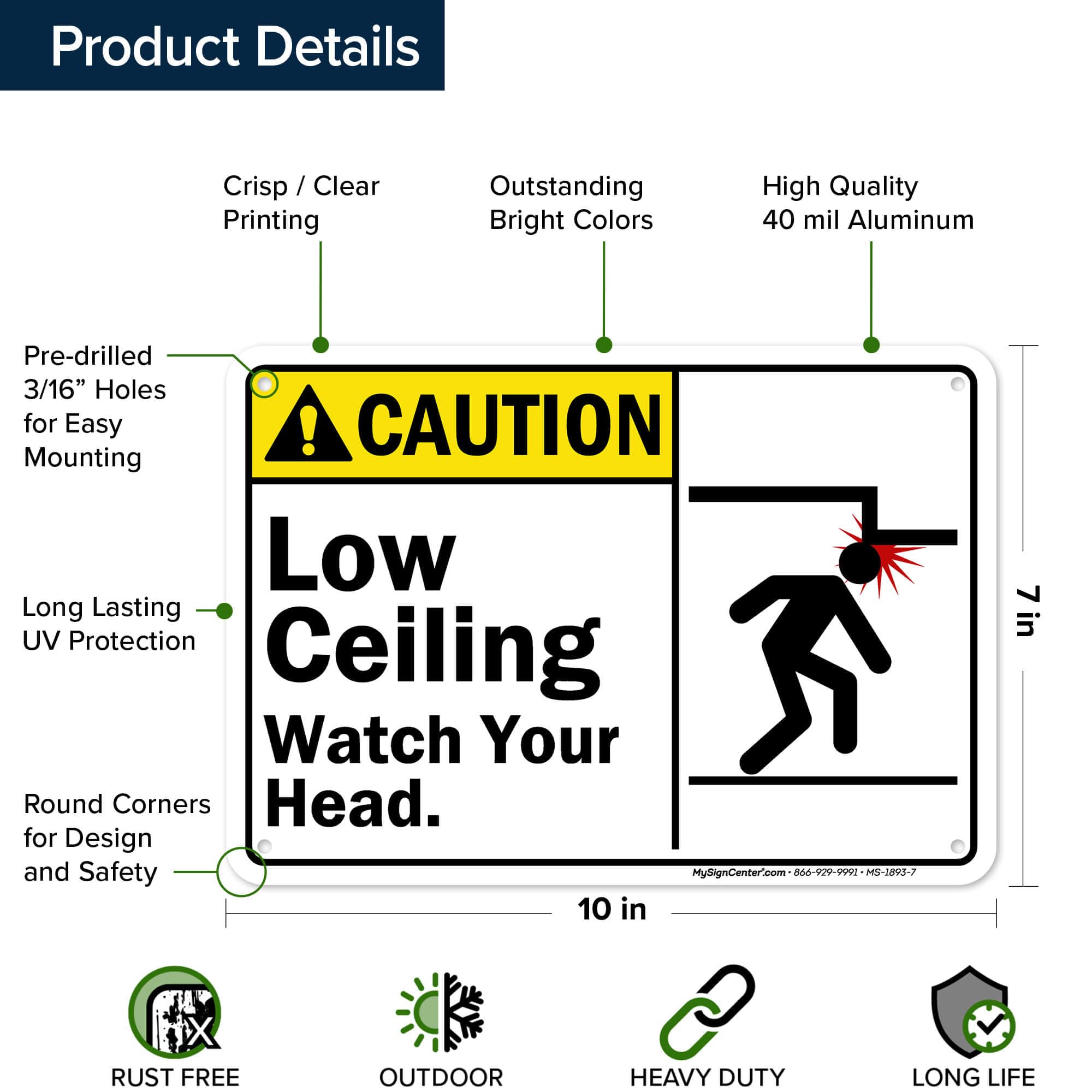 Warnschild „Caution Maximum Height“ – Gelbes Aluminium-Schild Für Innen & Außen, 25,4x35,6 Cm
