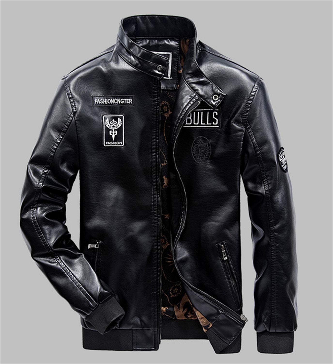 Huixin Męska wiatroszczelna kurtka zimowa ze skóry PU ciepła skóra PU kurtka motocyklowa streetwear kurtka motocyklowa odzież wierzchnia skórzana kurtka, Czarny, XXL