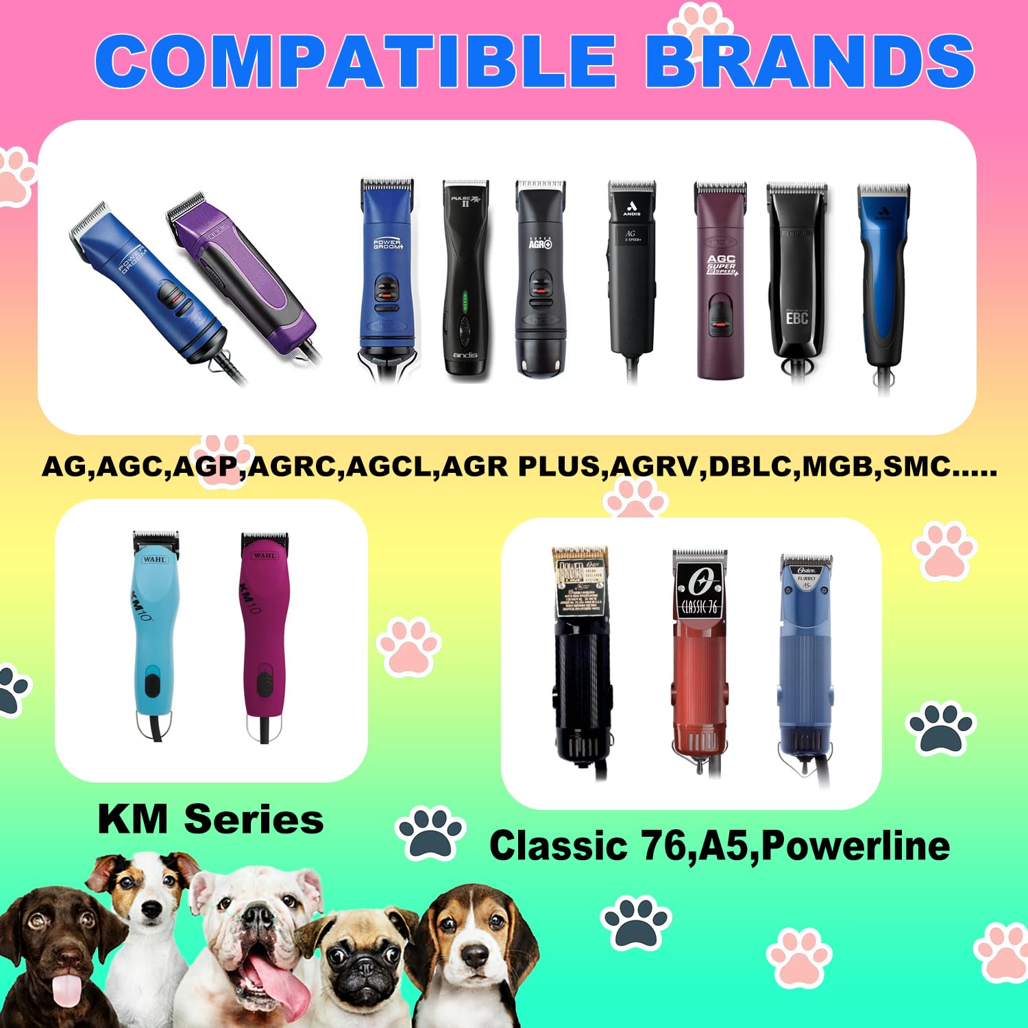 TRAH 4FW - Cuchillas de aseo desmontables para mascotas, hoja ancha compatible con cortadoras de perros Andis, la mayoría de cortadoras de la serie A5, KM, hoja de cerámica desmontable, tamaño: 4FW