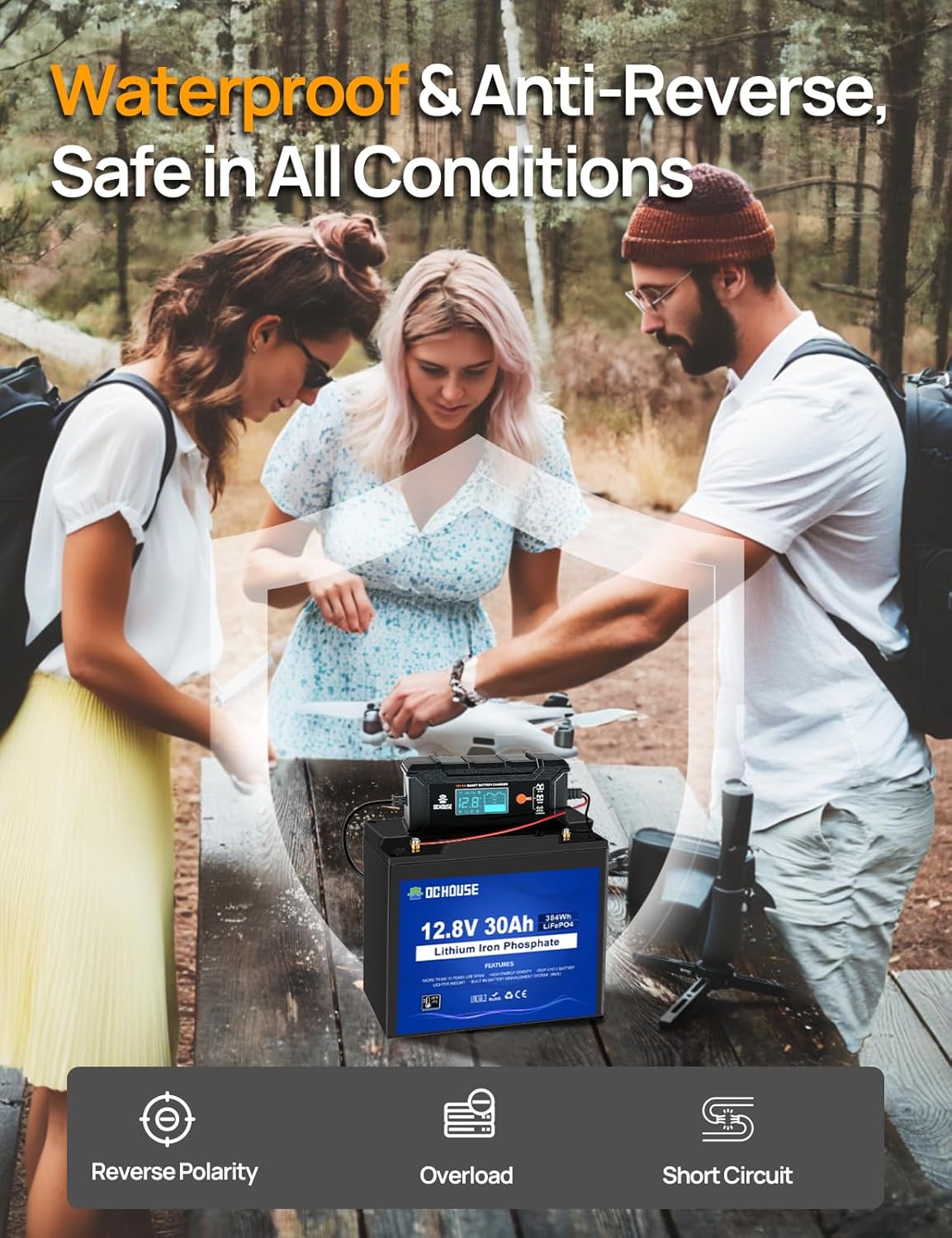 DC HOUSE 5A Battery Charger, 12V Smart Lithium Battery Charger for LiFePO4 & Lead Acid, Trickle Charger Maintainer and Desulfator for Car, Motorcycle, Automotive Batteries