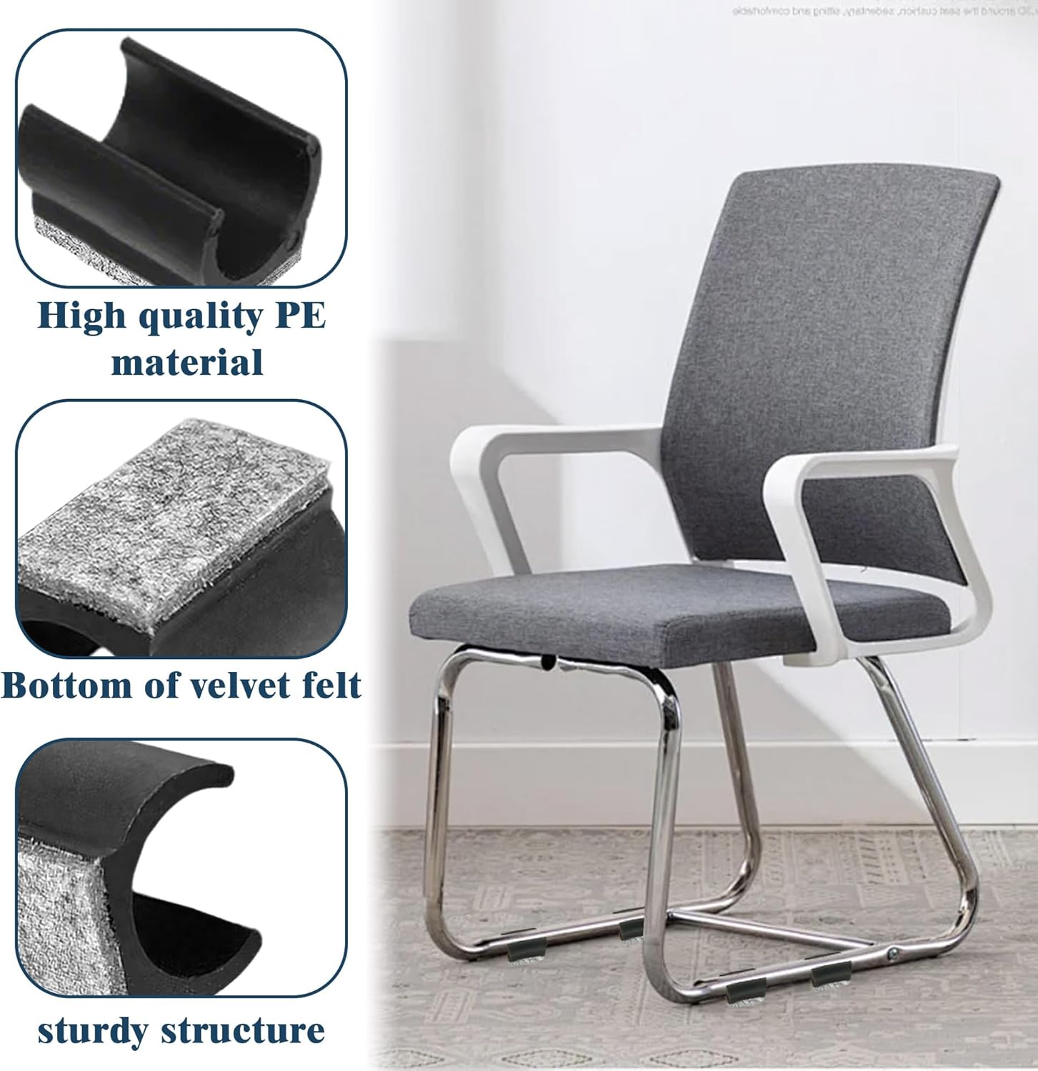 Pack of 20 Chair Gliders, Cantilever U-Shaped Felt Gliders for Swing Chairs, 25 mm Furniture Gliders for Cantilever Chairs, Floor Protectors, Clamping Gliders for Protecting Tile Floors, Wooden Floors