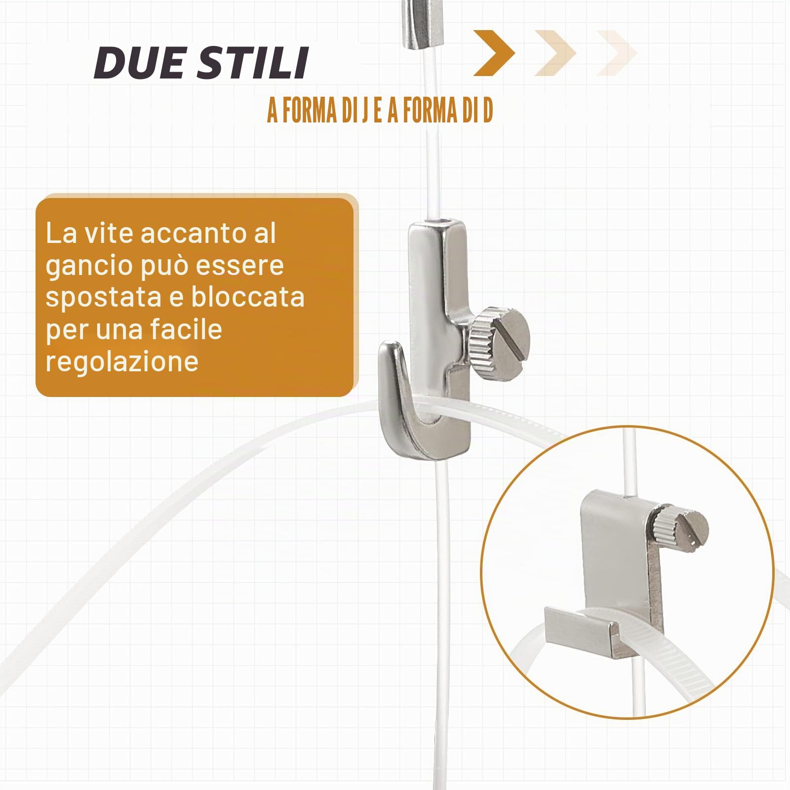 Ganci per appendere quadri, con cavo in nylon invisibile e ganci regolabili, per immagini da parete, mostre, gallerie d'arte, colore bianco (10 pezzi)