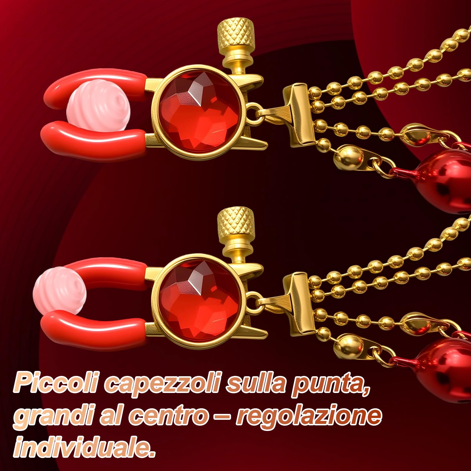 Morsetti per Capezzoli con Catena Pinze Capezzoli Regolabili Clip per Capezzolis Clip Pinza per Clitoride Giocattoli Capezzolis Stimolatori del Seno Femminile Massaggiatori al Seno Donna, Rosso