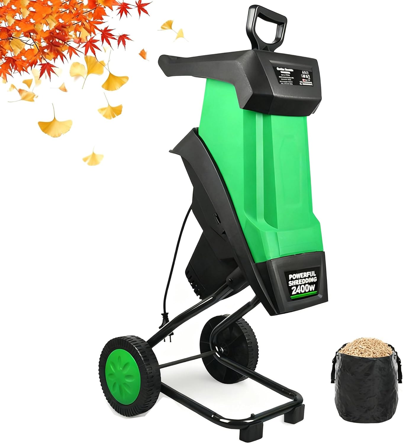 Wood Chipper,Impact Electric Garden Shredder, Double-Sided Manganese Steel Blades and Crush up to 40mm,4500rpm, Includes 50L Collection Bag for Mulching, Composting and Yard Cleanup