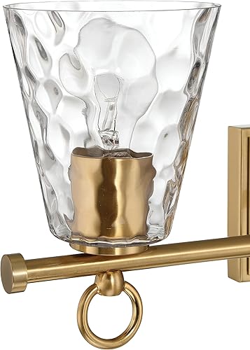 Miniatura 4 de Robert Stevenson Lighting Imogen - Lámpara de tocador de 3 luces de cristal de agua martillada y metal dorado cepillado