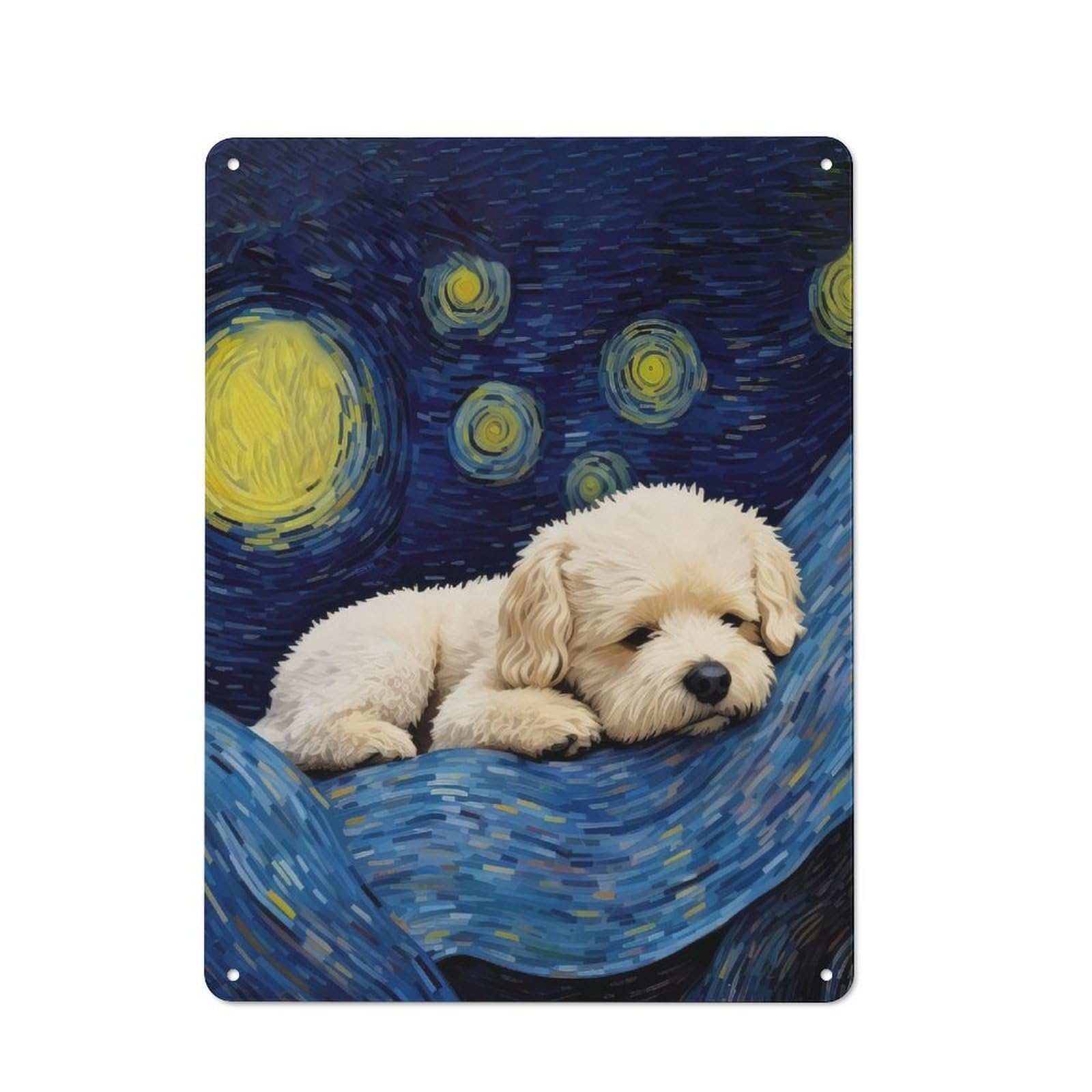 Junmoney Starry Night Dog Sleepy Tin Wall Plaque 40X30cm With For Pub Or Café, Suited To Pub Decor Enthusiasts, For Retro Home Interiors