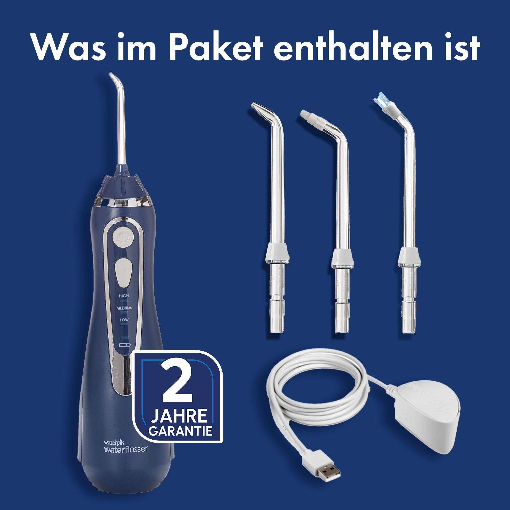 Waterpik Advanced Waterflosser kabellos, Testsieger 2024, Precision Pulse Technology, bis zu 99,9 Prozent Plaque Entfernung, 4x Aufsätze, 3 Modi, Zahnzwischenraumreiniger, Induktionsladesystem, Blau