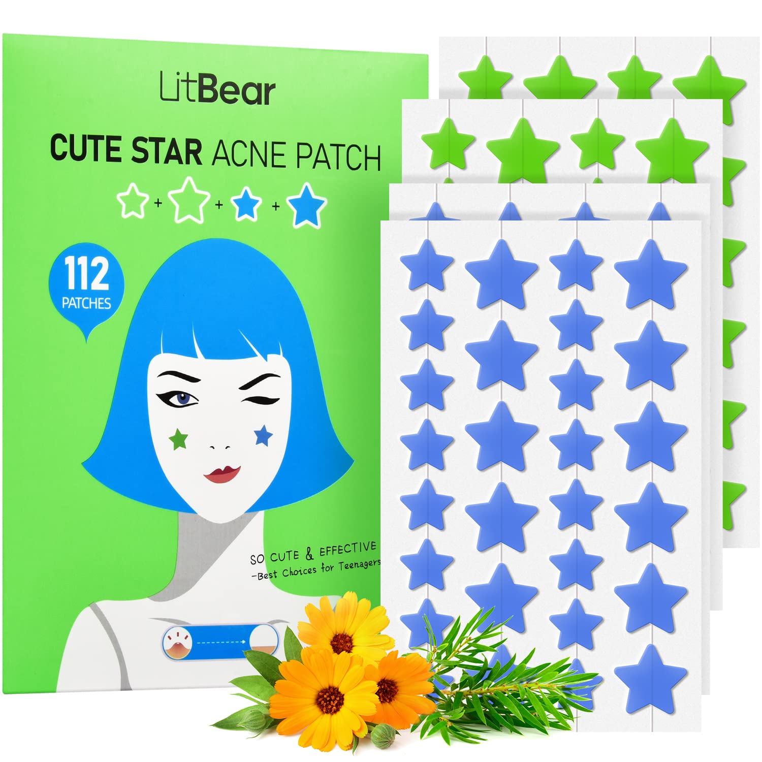 LitBear Acne Patch Pimple Patch, Blue and Green Star Acne