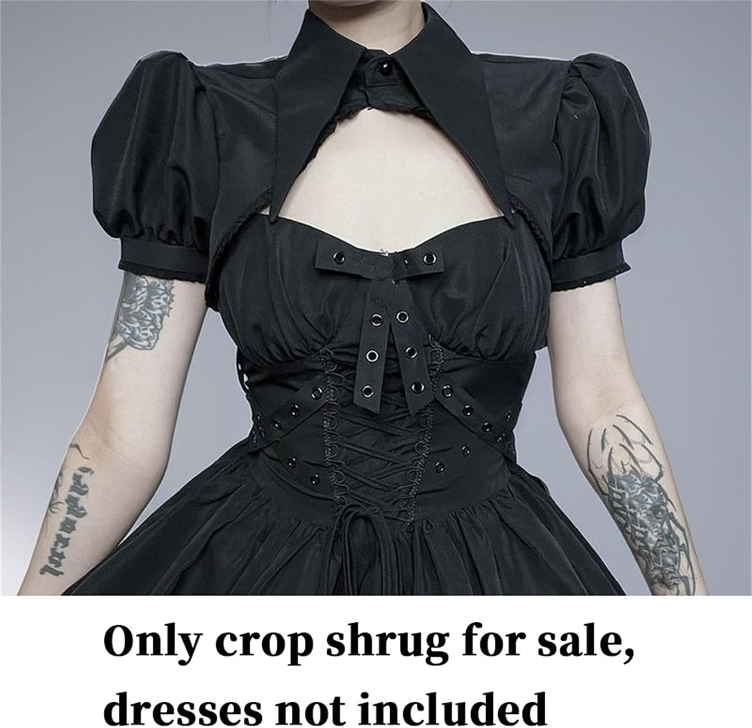 Women Y2K Button Down Collar Bolero Crop Shrug Top - Dark Academia Puff Short Sleeves Gothic Wedding Fall