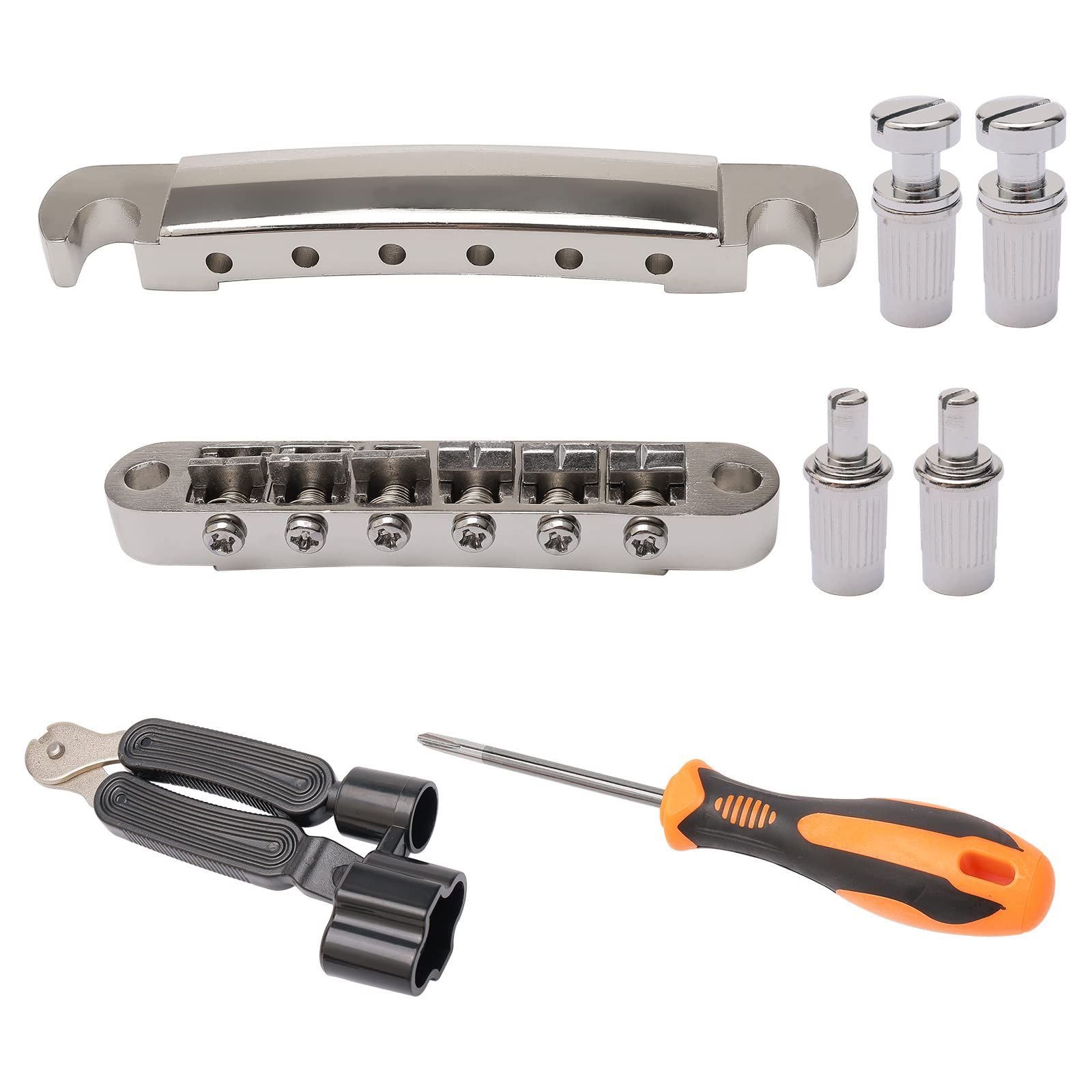 Unxuey Guitar Tune-O-Matic Roller Saddle Bridge and Tailpiece with Studs Compatible with SG Les Paul LP Style Guitar, Silver