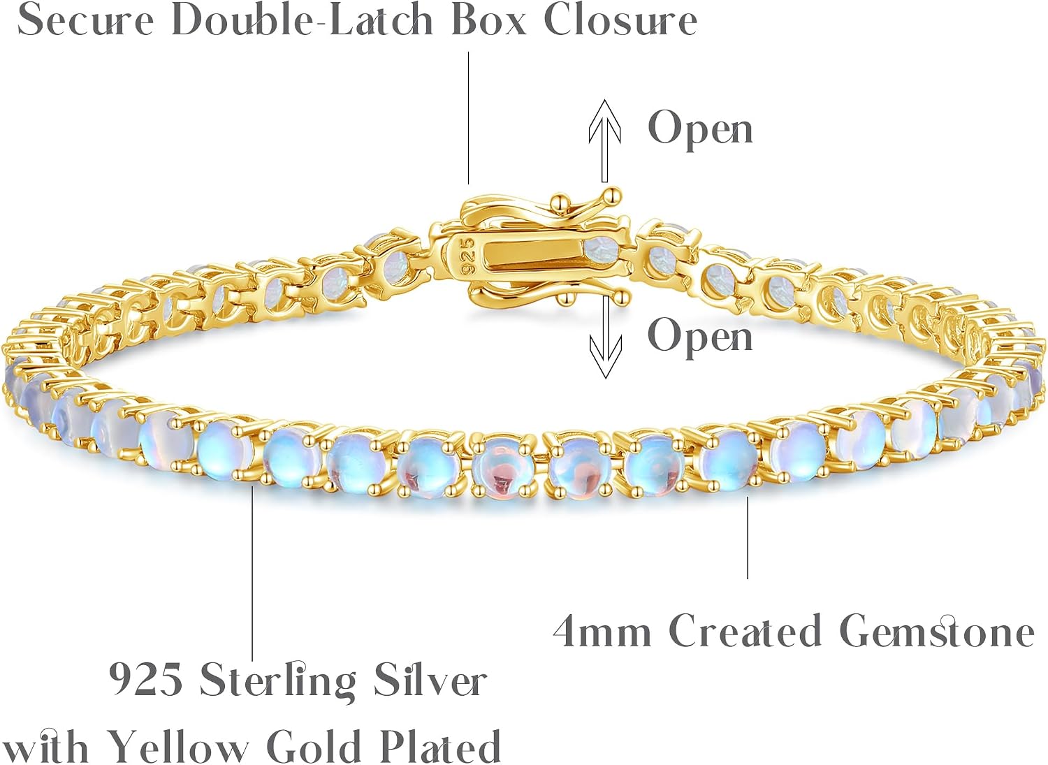 FANCIME Birthstone Bracelet 14K Gold Plated Tennis Bracelets Sterling Silver with Gold Plated Fine Jewelry Wedding Bridal Prom Birthday Gift for Women Her, Length 7.2 Inch Width 4mm