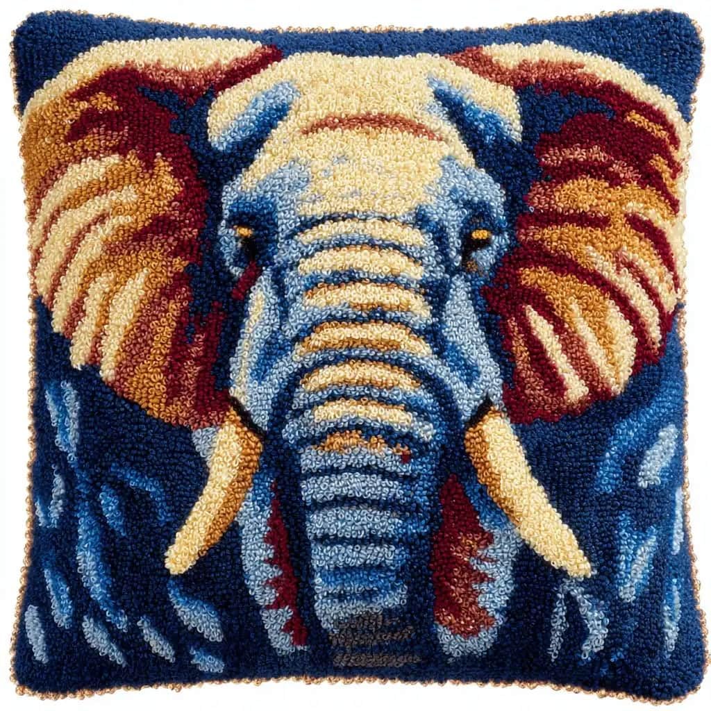 Latch Hook Pillow Kit For Adults,Elephant 17X17In Latch Hook Kit For Pillow Cover With Instruction For Beginner Cross Stitch Sofa Cushion Cover With Crochet Yarn For Beginners And Home Decor