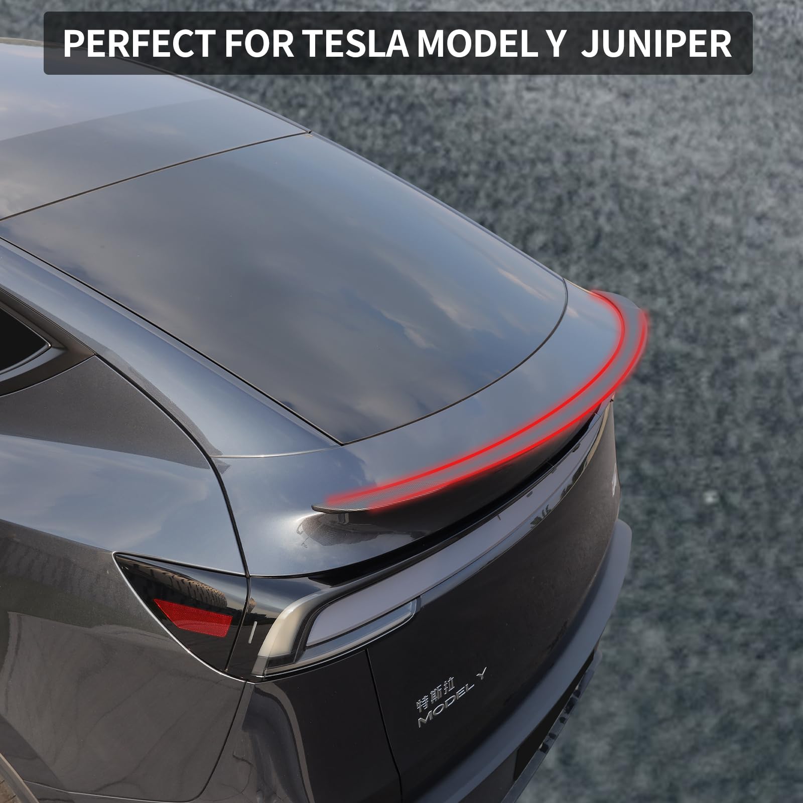 TOPABYTE Spoiler per Tesla Model Y Juniper 2025 2026 Nuova serie di Lancio Accessori Performance Originale Spoiler Posteriore Wing Lip Tail (Fibra di Carbonio Opaca)