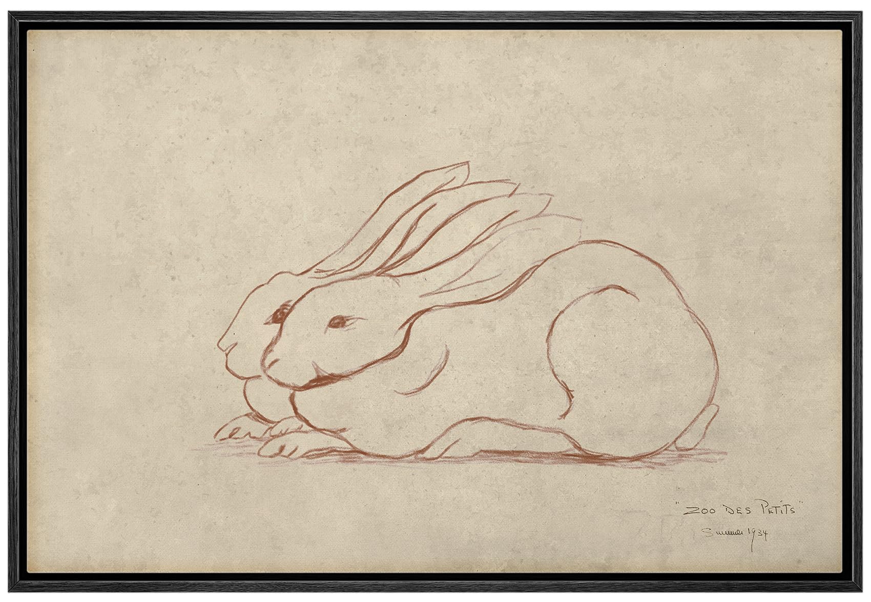 MUDECOR Framed Canvas Print Wall Art Vintage Rabbit Sketch Classic Illustration of Bunnies Resting Illustrations Impressionism Rustic Scenic Colorful