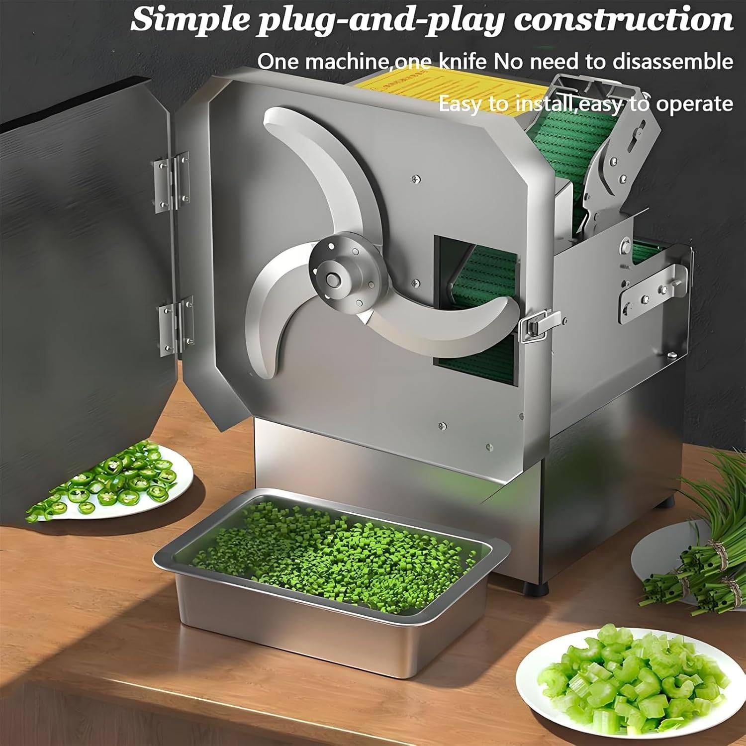 Cortador eléctrico de verduras comercial, 1,3-35 mm de grosor ajustable, máximo 150 kg/hora para cebolla, cilantro, puerros