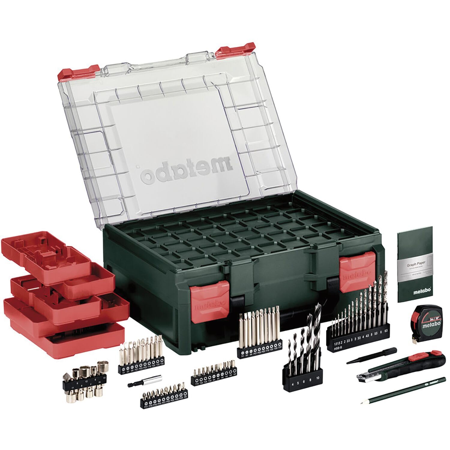 Metabo BS 18 Quick Set 602217710 wiertarko-wkrętarka akumulatorowa (18 V 2 x 2 Ah LiPOWER, ładowarka SC 30, walizka z tworzywa sztucznego z 74-częściowym mobilnym warsztatem)