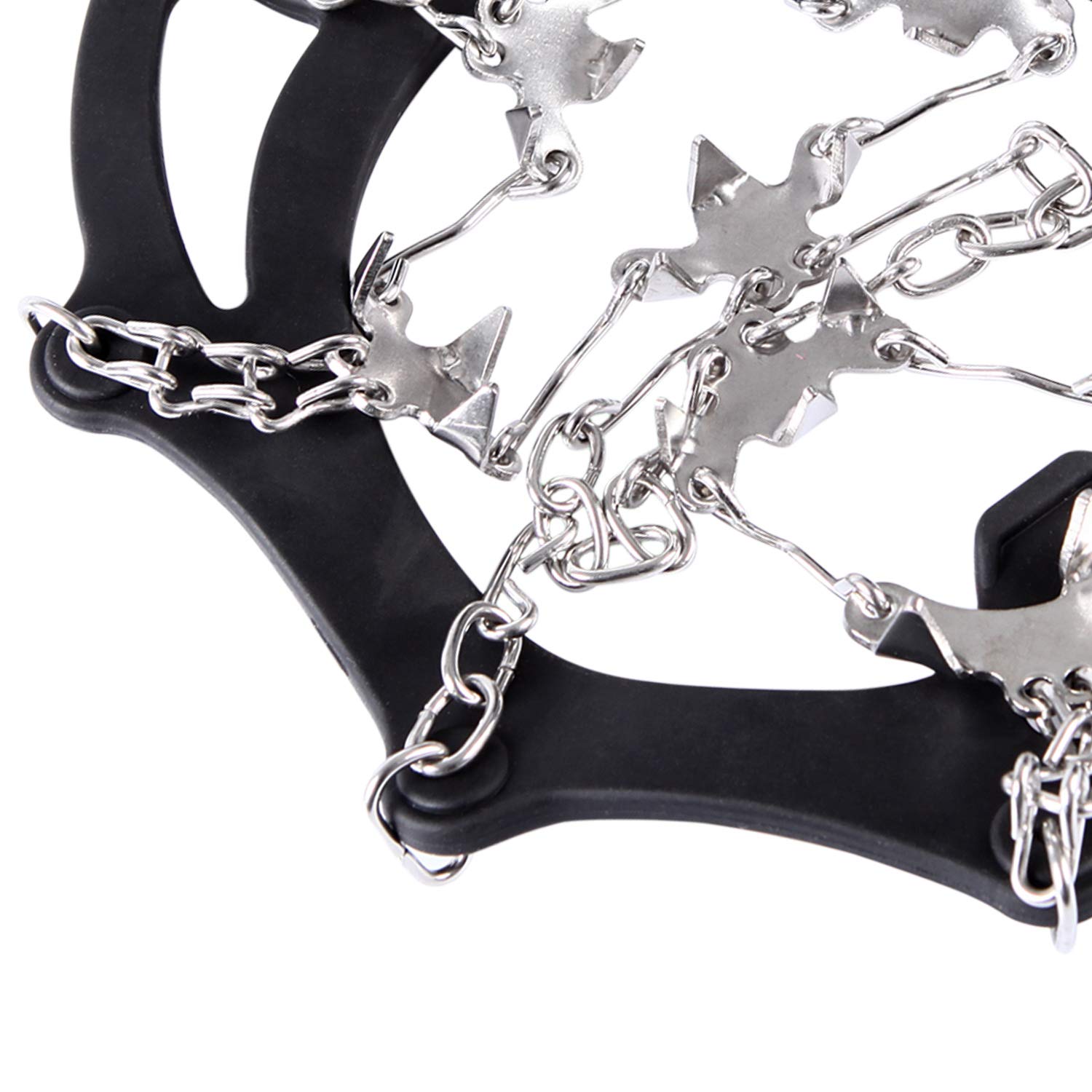 Crampons à 18 dents - Chaîne à neige pour bottes - Crampons pour chaussures de montagne - Noir orange sur glace et neige pour homme et femme (noir, M)