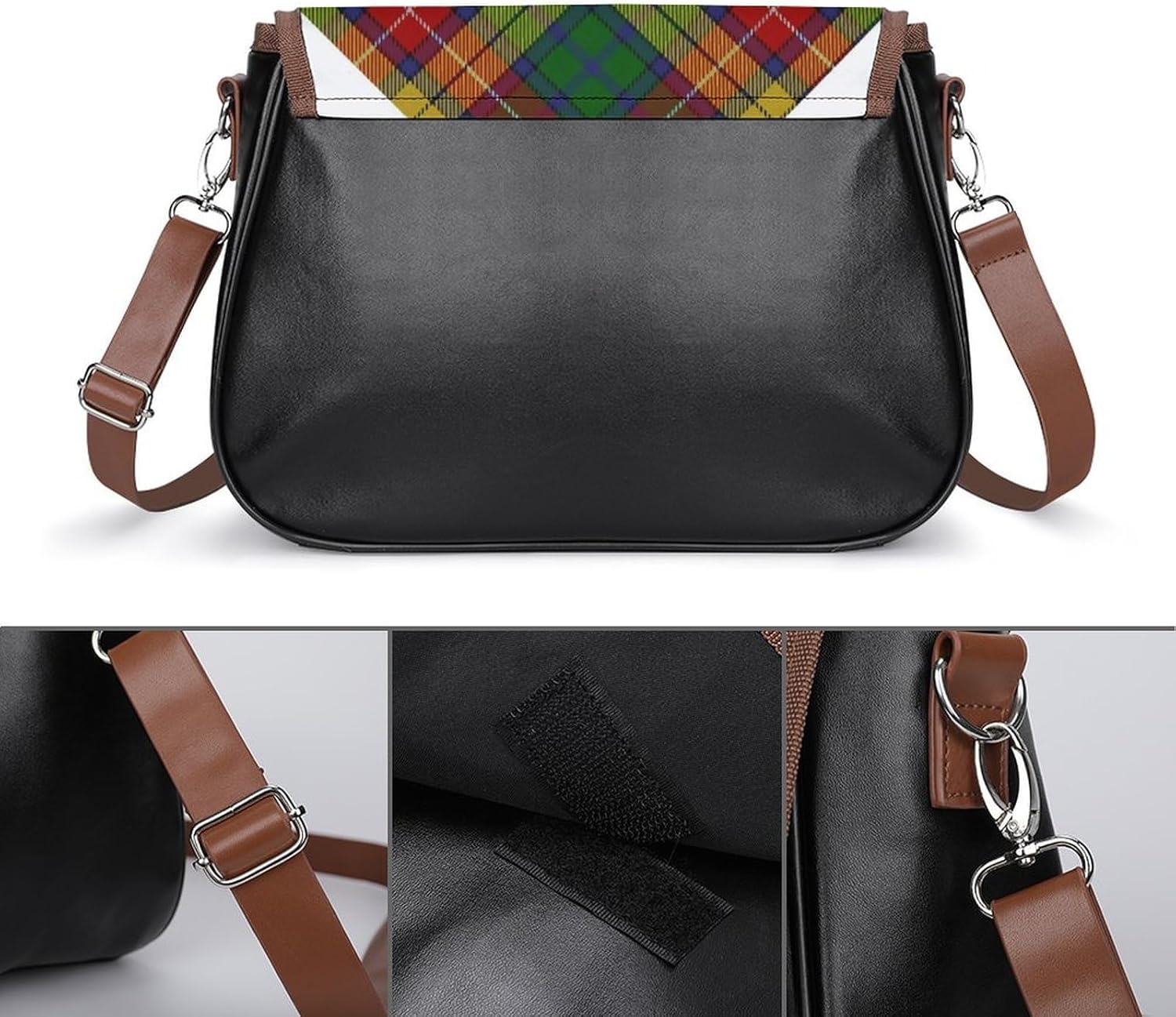 Scottish Clan Buchanan TartanWomen's Faux Leather Crossbody Bag, Waterproof Wrinkle-Resistant Shoulder Bag with Detachable Strap, Large Capacity Casual Handbag, Fashion Daily Purse for Shopping Work D
