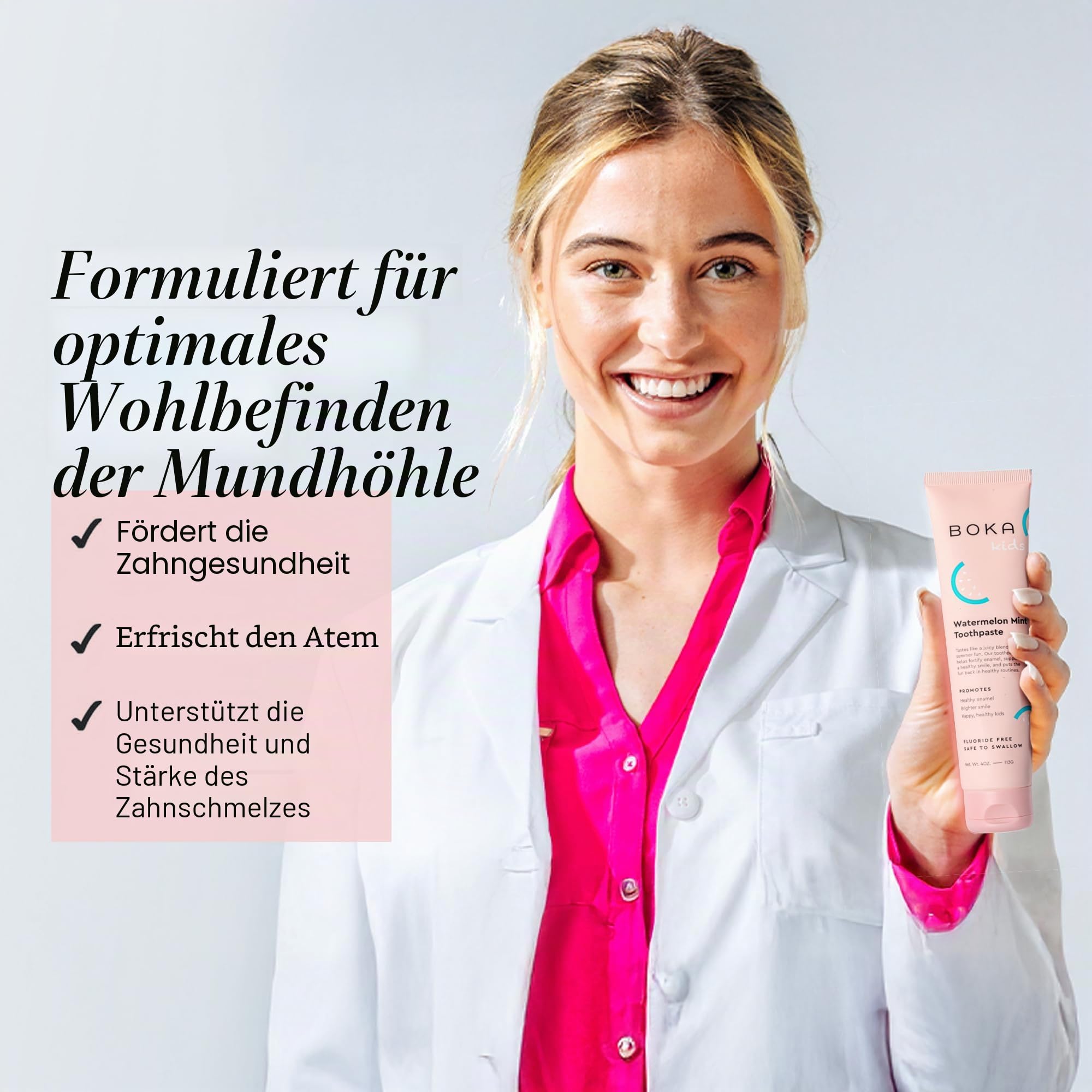 Boka Fluoridfreie Nano-Hydroxyapa-Zahnpasta, Trainingszahnpasta, geeignet für empfindliche Zähne, ohne Sulfat und Parabene, natürliche Aromen und vegan, Wassermelonen-Minze (113 g), 1 Stück