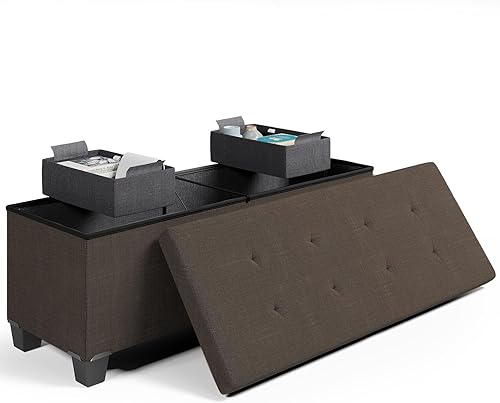 Banco otomano de almacenamiento con contenedores de almacenamiento, banco de almacenamiento de 43 pulgadas para el extremo de la cama, reposapiés