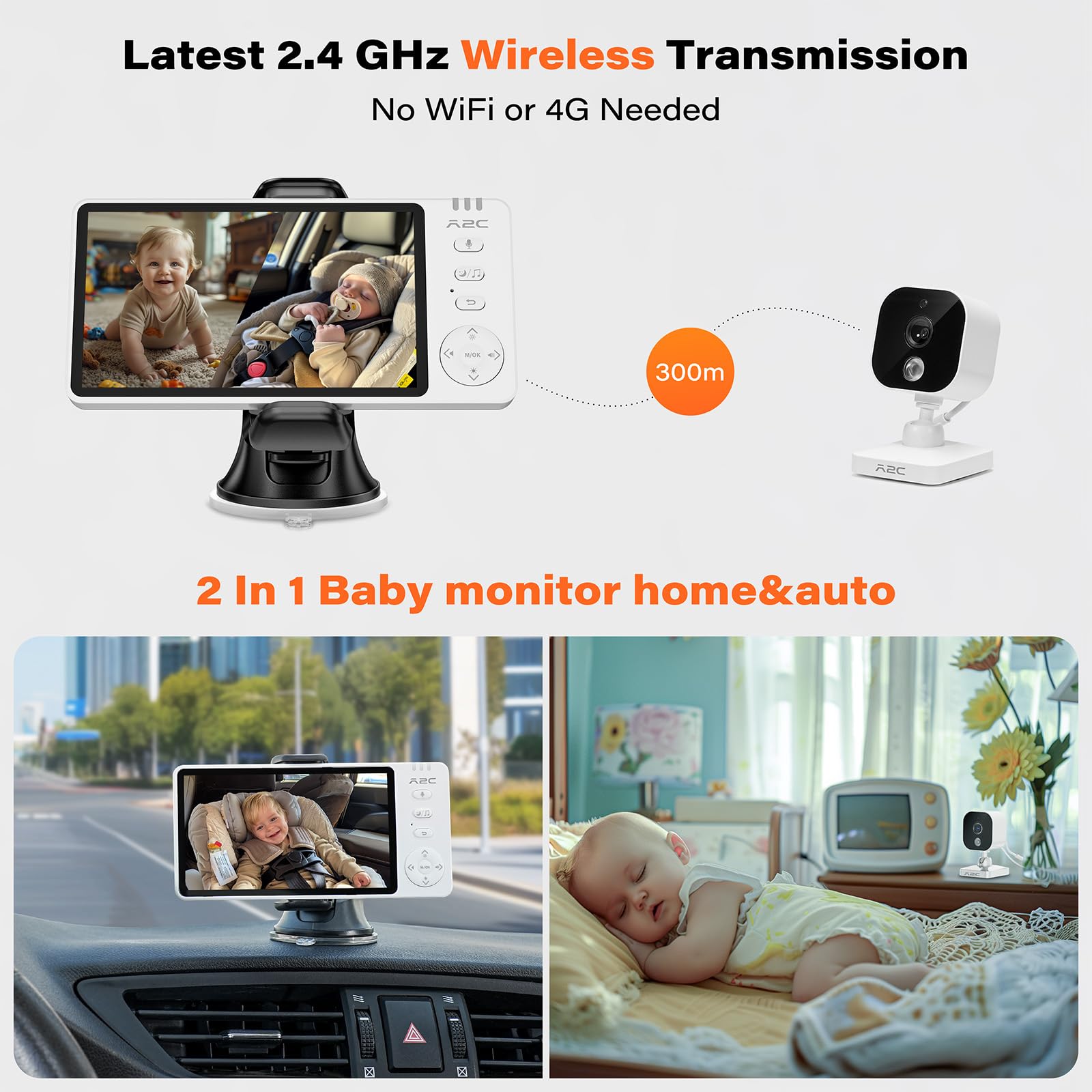 APPS2Car Baby Monitor for Car and Home,HD 1080P Car Baby Camera with 5'' Display for Rear Seat,Plug and Play,Wide View Angle,Baby Monitor with Night Vision,Temperature Sensor,2-WayTalk & 8 Lullabies - Image 2