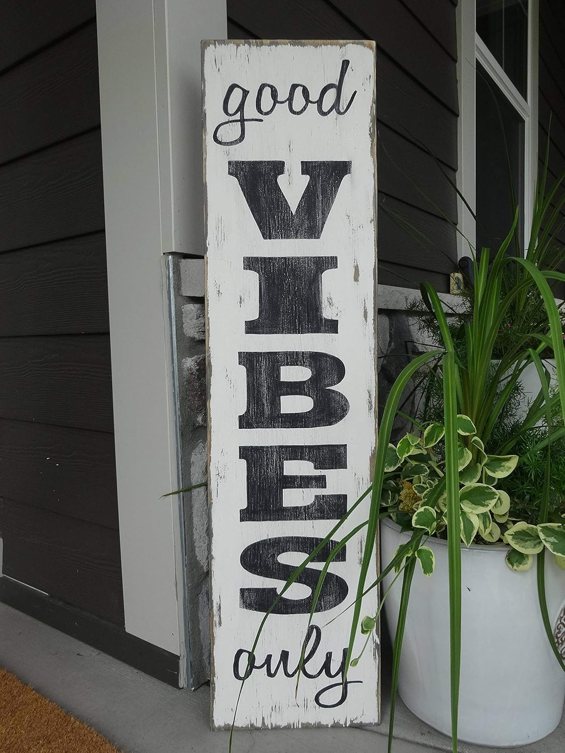 Eletina Wood4 Wooden Signs/Good Vibes Only Vertical Kitchen Cafe Pub Decor, Wood Wal Art, Rustic Wood Decor Gift 4X16 Inch