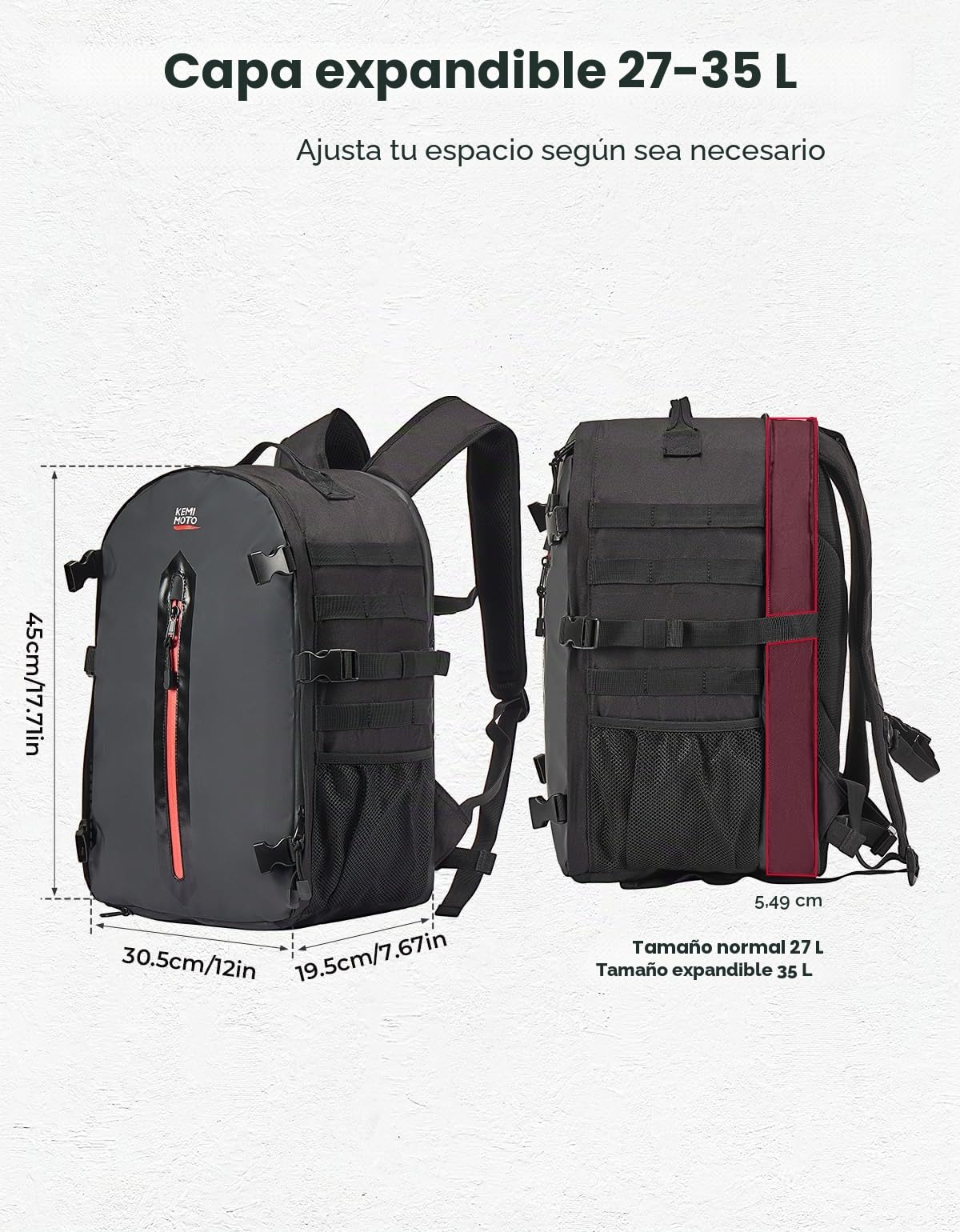 KEMIMOTO Mochila Casco de Moto, Bolsa de 35L con Red Oculta, Soporte Grande para Cascos