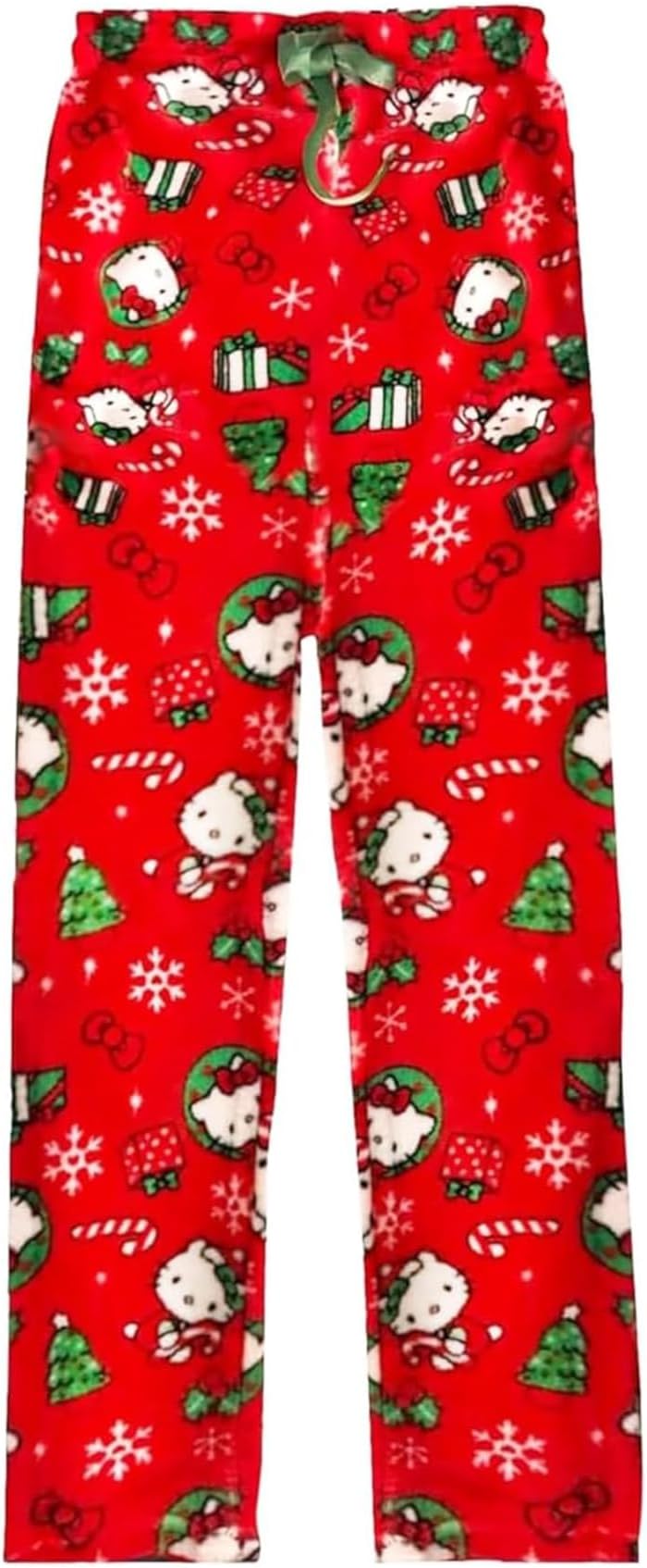 Kawaii Halloween Pajamas Pants Halloween Cat Pajamas Flannel Sleep Pajama Pants Cartoon Anime Pajama for Women Men