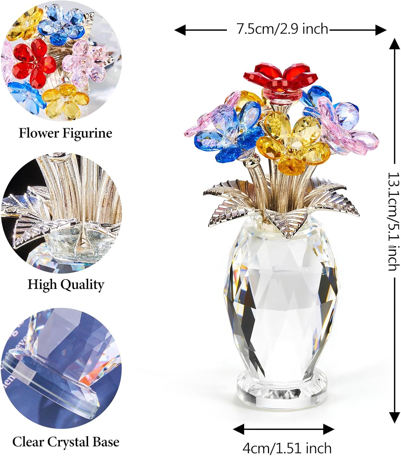 Crystal Flower Paperweight Glass Flowers Decoration Birthday Gifts for Mom Wife Girlfriend Daughter Ornament Bouquet Wedding Anniversary from Son (Multicolored Flowers)