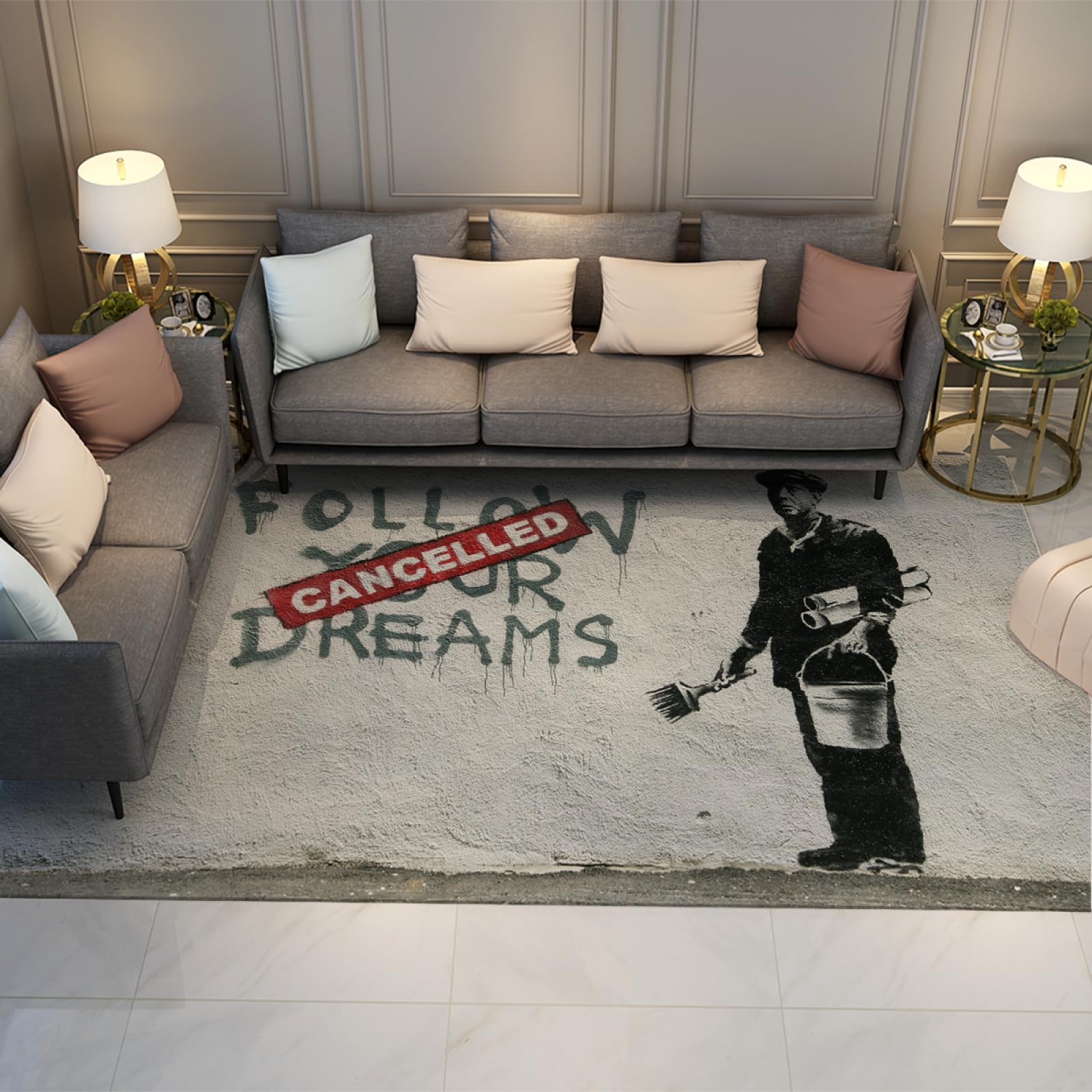 Tapis Banksy Graffiti Art de salon 90x150cm antiderapant et facile d entretien