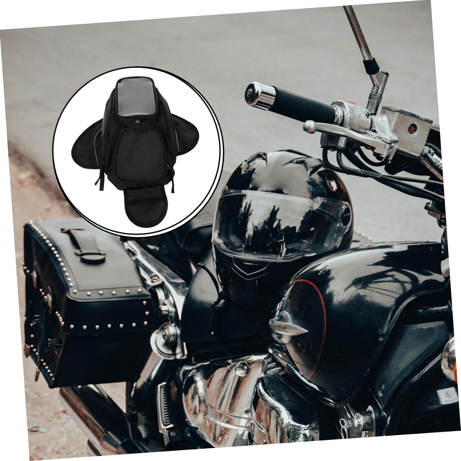 Magnetic Motorcycle Tank Bag with Spacious Storage Cloth Material Secure Attachment for Various Motorbike Models Portable Riding Accessory with Headphone and Navigation