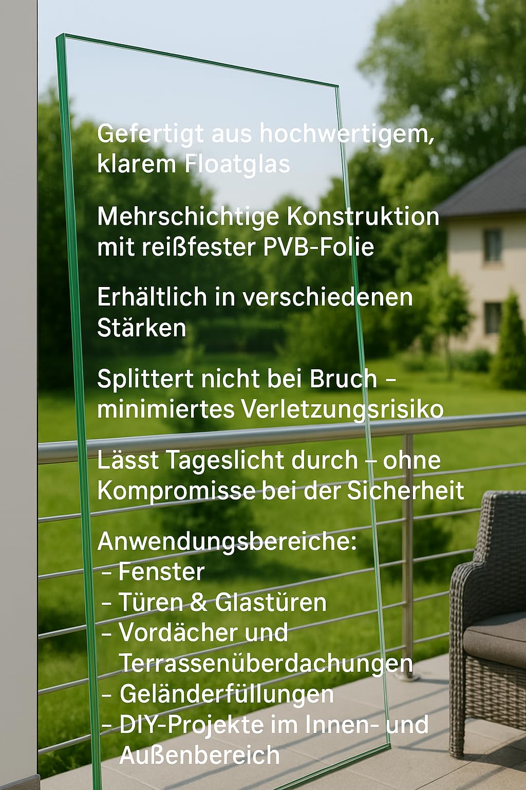 Maßanfertigung von VSG Verbundsicherheitsglas für Größen von 40x40cm bis 100x200cm - klares und mattes VSG aus Floatglas für Fenster, Türen, Vordächer, Terrassenüberdachungen, Carports (Klar, 8,76mm)