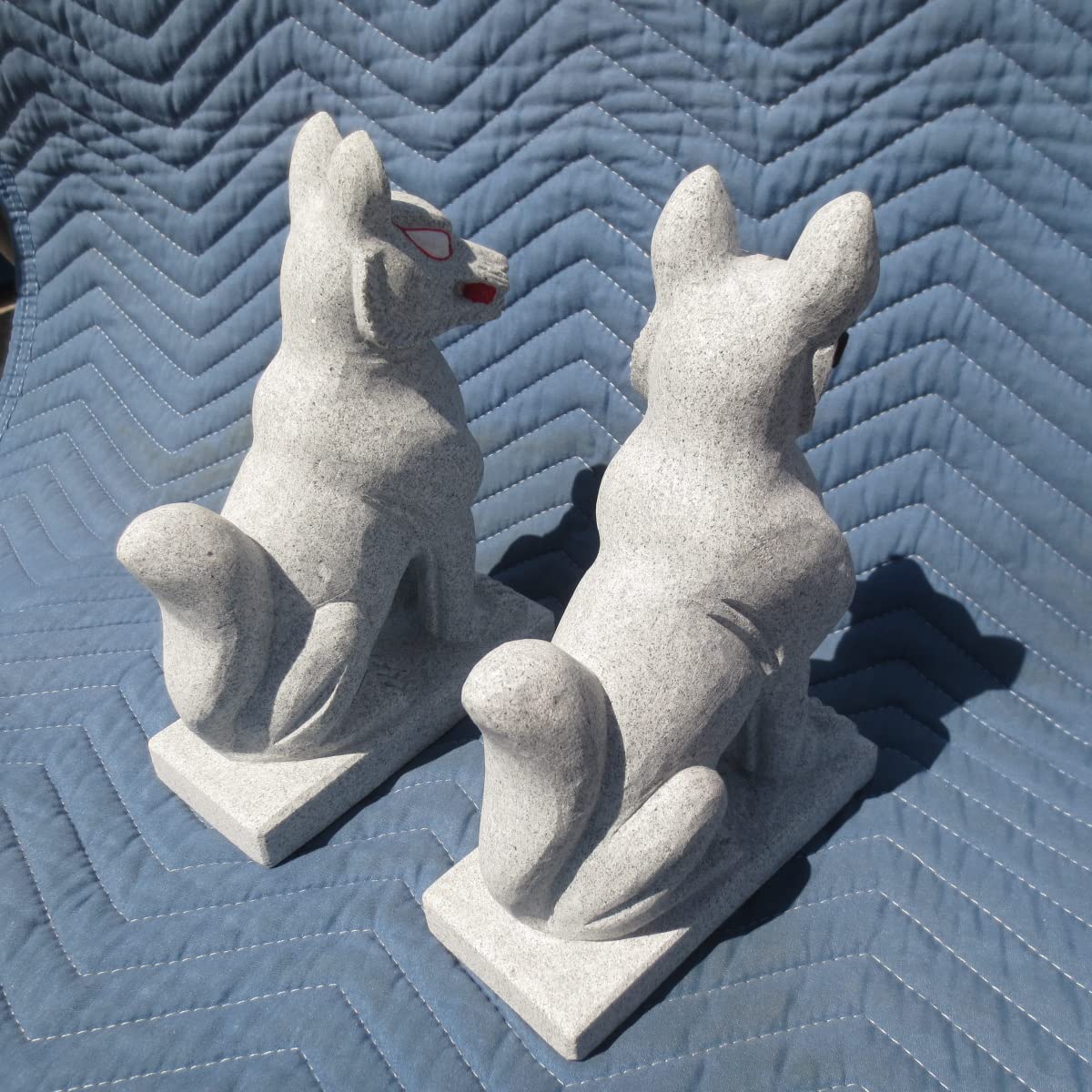 Amazon.co.jp: キツネ 一対 8寸 お稲荷 お狐様 置物 石 御影石