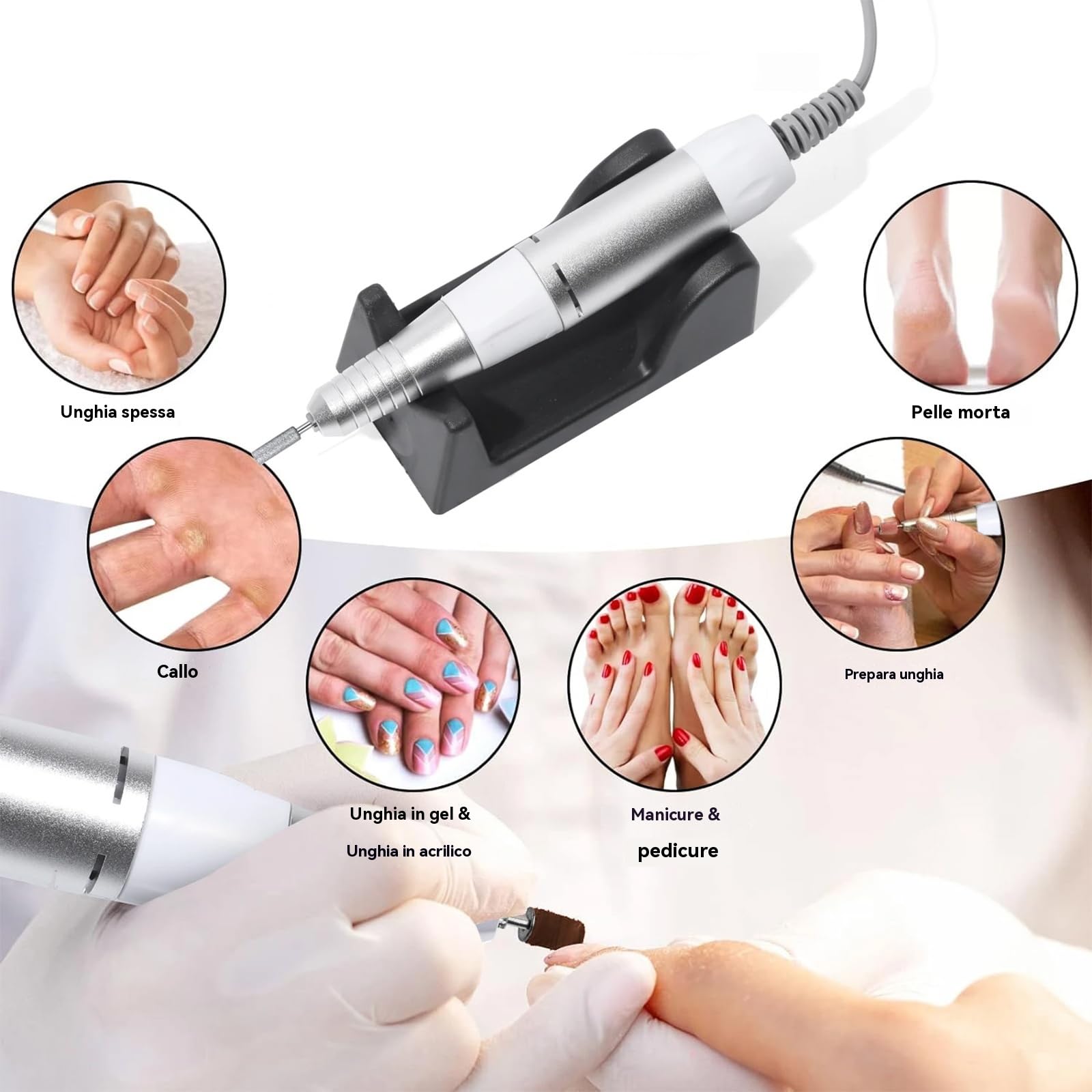 VOLTIX Fresa per Unghie Professionale 35000 Giri con Velocità Regolabile, Trapano Elettrico per Unghie, Fresa Unghie con Pedale, Nail Drill per Manicure e Pedicure Gel/Smalto ROSA