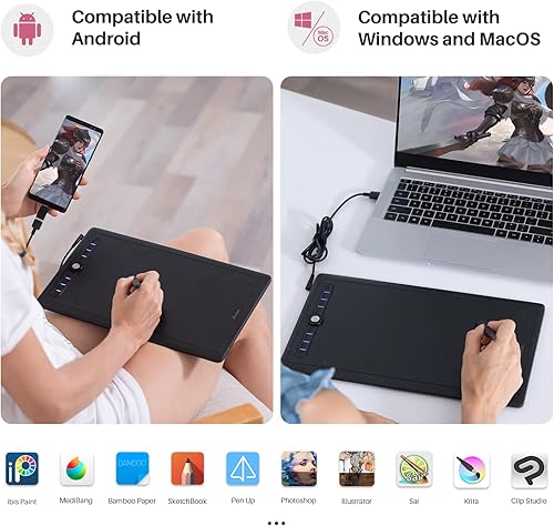 Miniatura 5 de Artisul M0610 Pro - Tableta de dibujo gráfico de 10 x 6 pulgadas con 8192 niveles de presión sin batería, lápiz capacitivo, 8 teclas de acceso