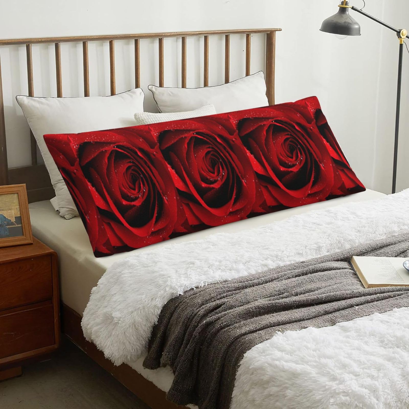 Red Rose, Body Pillow Cover with Zipper,Long Body Pillowcase 20 x 60 in