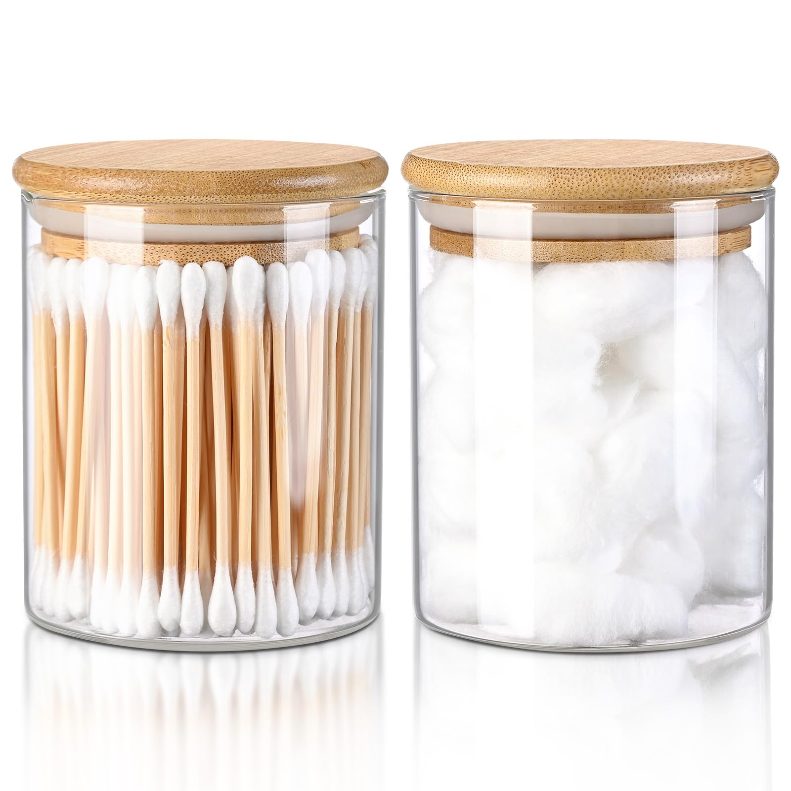 Glass Qtip Holder Dispenser with Bamboo Lid 2 Pack Apothecary Jars with Lids Cotton Swab Apothecary Jars Qtip