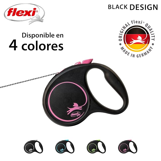 Foto 4 de 6 de flexi® Black Design S Cordón 5 m Negro/Pink, Correa Extensible para Perros hasta máx. 12 kg