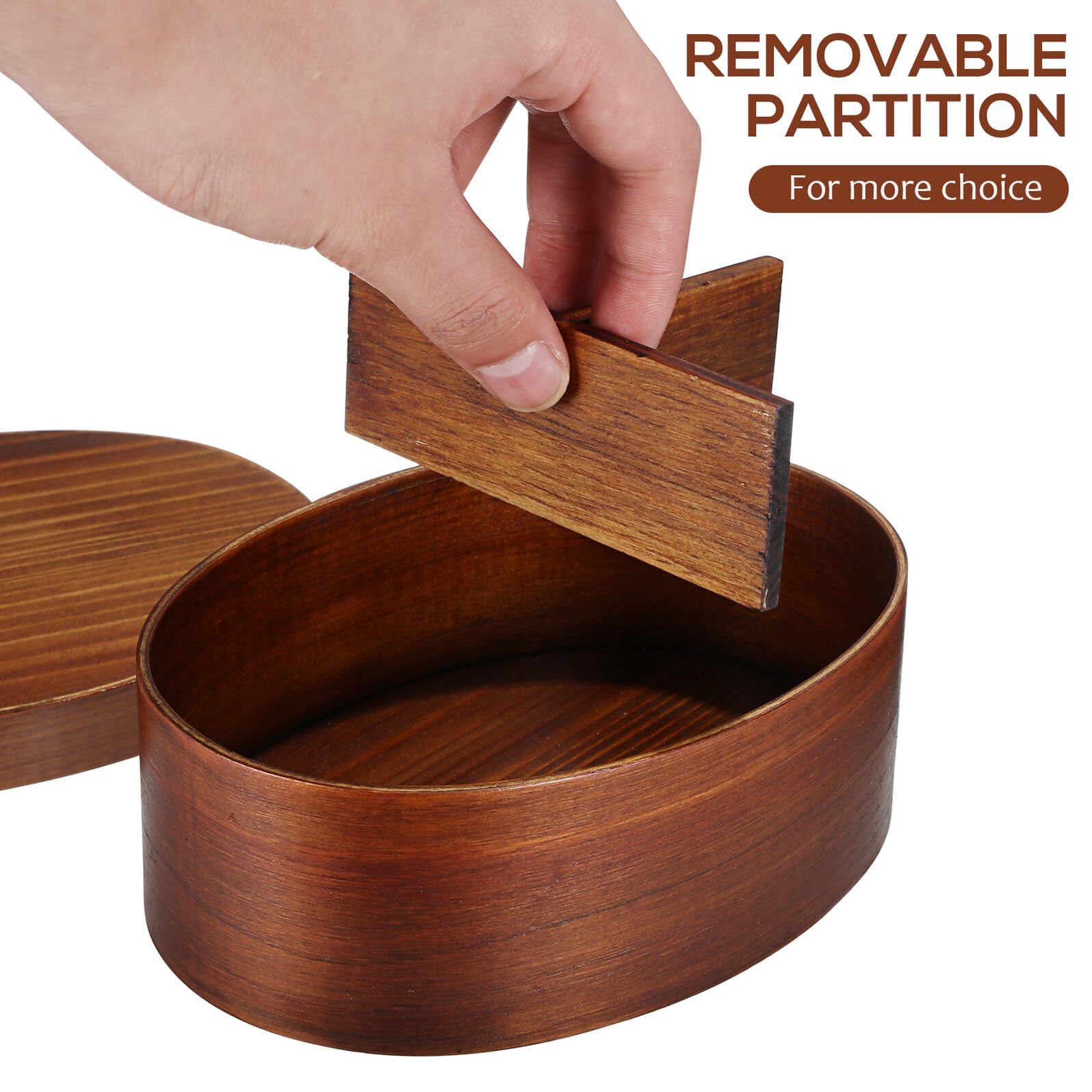 Boîte à Bento Japonerie en Bois 800ml Ronde Style Rétro Facile à Transporter et Sûre pour Déjeuner et Sushi