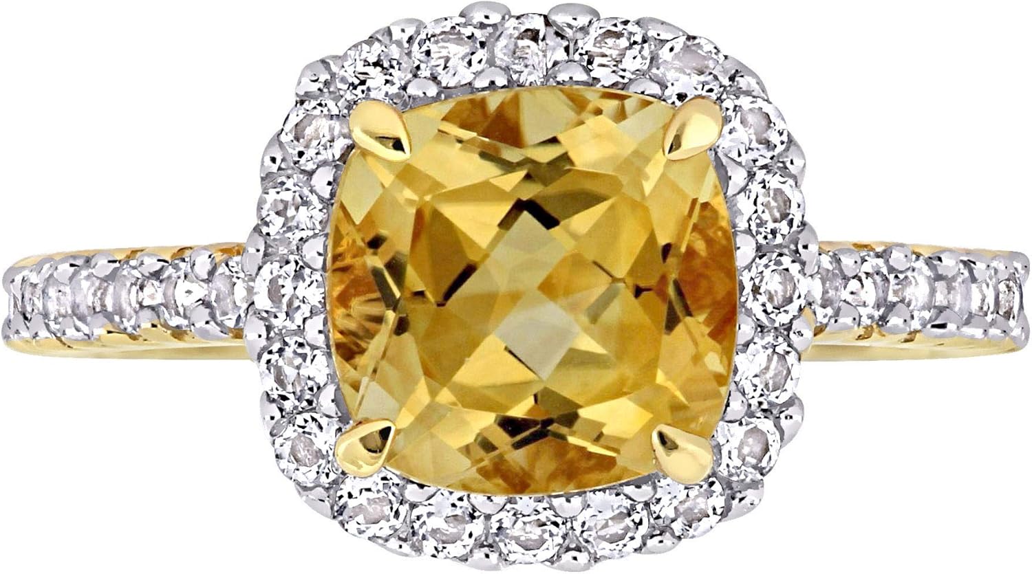 レディース クッションカット ジェムストーン ヘイロー ステートメントリング フラッシュメッキ スターリングシルバー