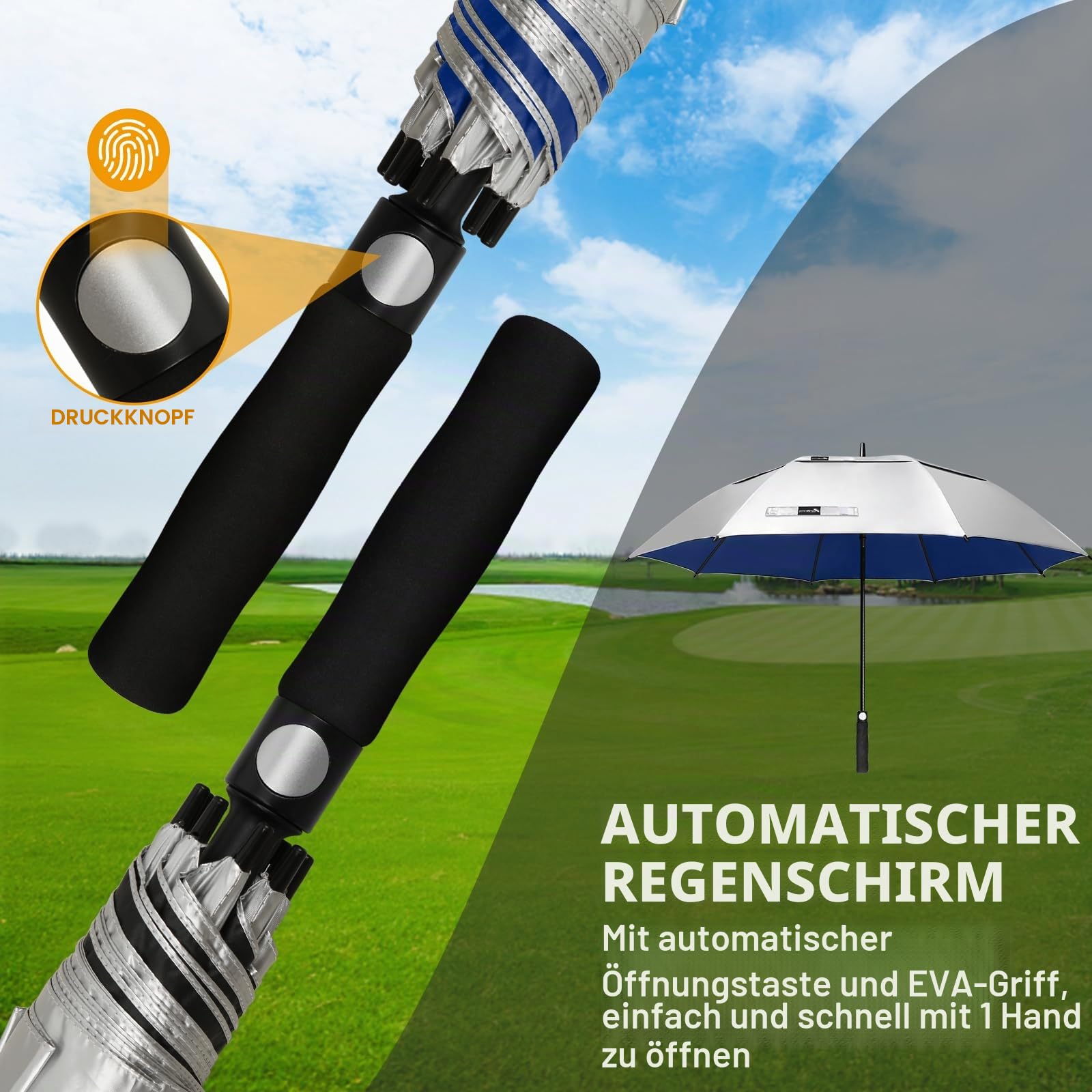 ZOMAKE 68/62/54/50 Inches Golf Regenschirm Sonnenschutz für UV,XXL/XL/L/M Großer Winddicht Regenschirm Groß UPF 50+ Selbst öffnend Belüftet,Große Größe Golfschirm Sturmfest für Sonne und Regen
