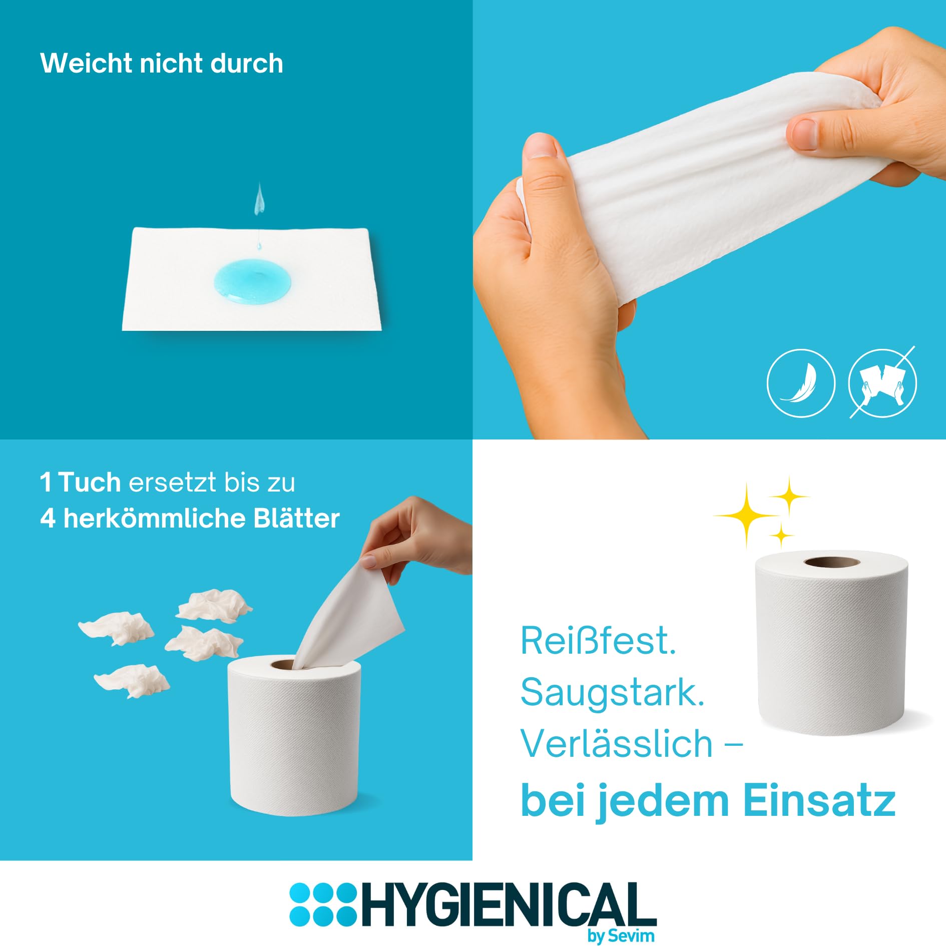 Papierhandtücher 2-lagig für Werkstatt & Gastronomie – ca. 150 m Papierrolle perforiert mit Spiral-Kern – saugstarkes Putzpapier für Spender – hygienische Reinigungstücher Industrie & KFZ