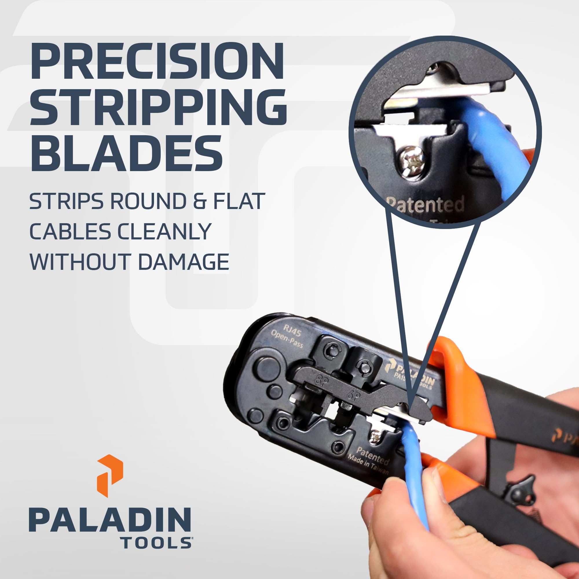 Paladin Tools PA1562 Herramienta de crimpado de alambre todo en uno - RJ45, RJ11, RJ22 - Herramienta de crimpado de paso y sin enganches - Cortar, tirar, engarzar