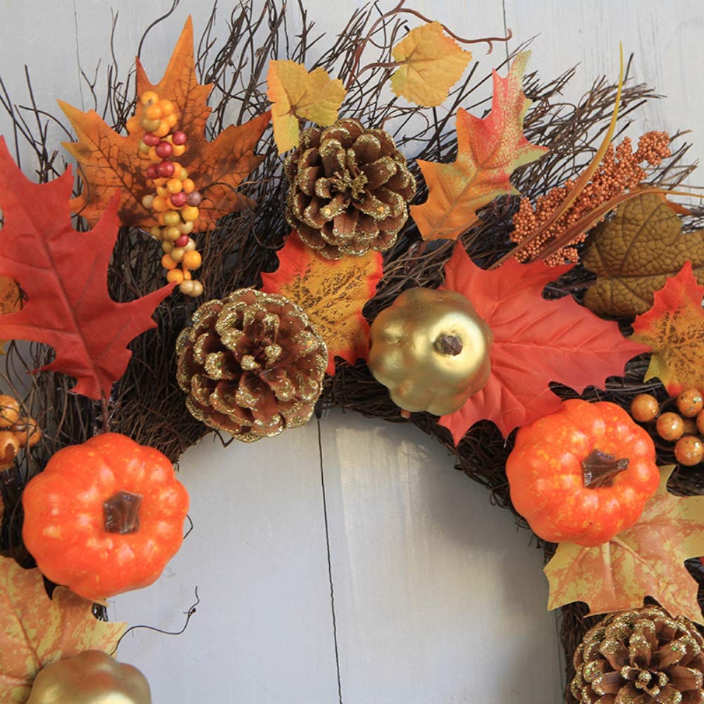 Guirnalda de Hojas de Arce de Calabaza Artificial, Vacaciones de otoño, Día de Acción de Gracias, Guirnalda Colgante de Pared para Puerta Delantera, decoración de Cosecha para el hogar de 60CM