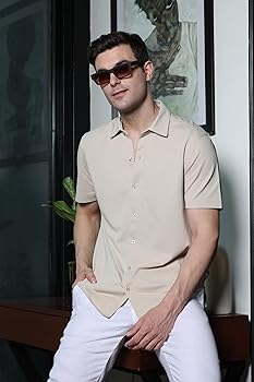 Eazy All Day Men's Half Sleeves Shirt (S, Bisque Sand) : Amazon.in
