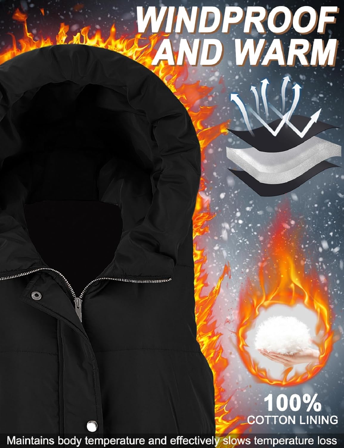 HEEKPEK Puffer Vest for Women Long Down Hooded Vest Womens Sleeveless Zip Up Jacket Winter Thick Coats with Pockets - Image 3