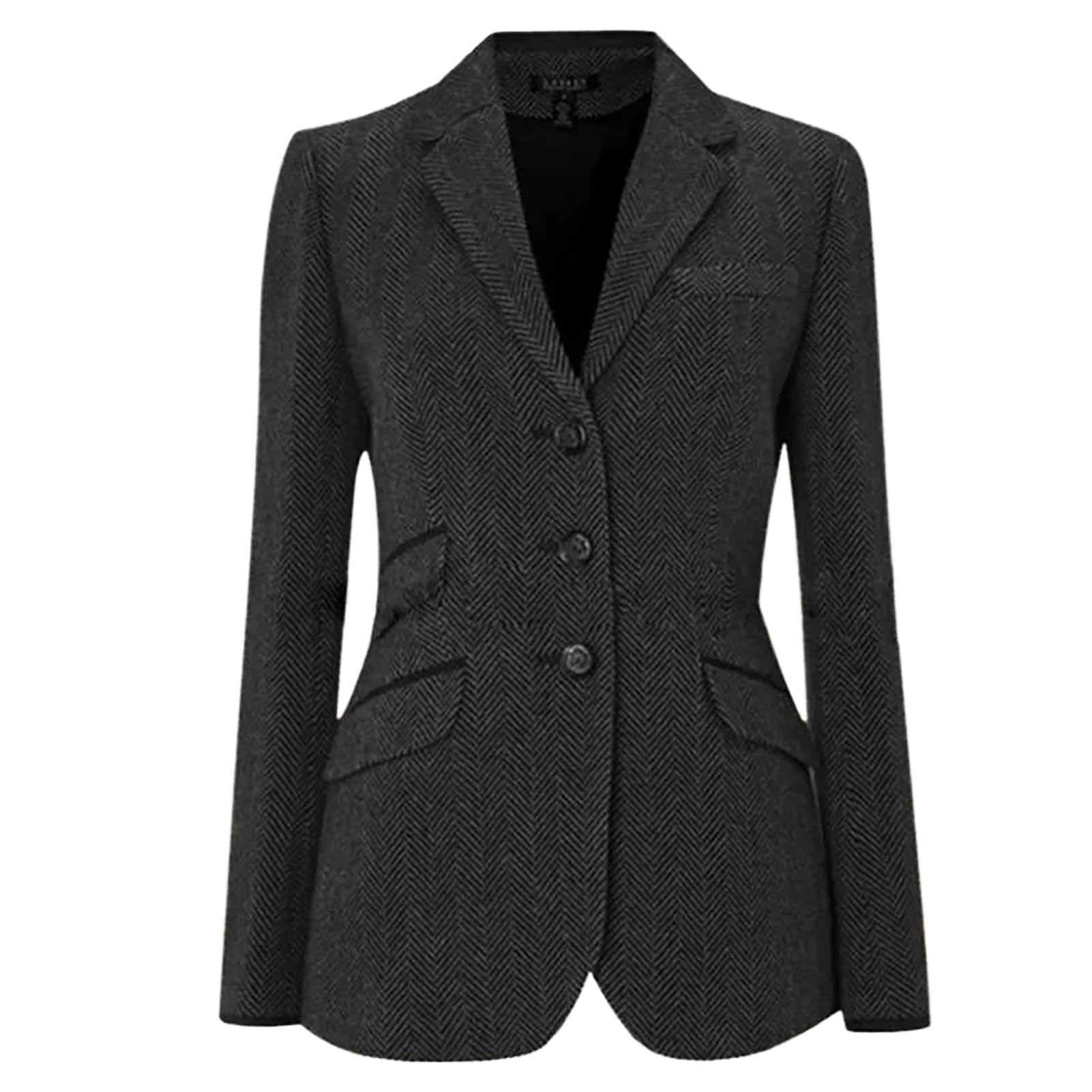 Womens Vintage Herringbone Blazer Jacket Notch Lapel Retro Single Breasted Flap Pocket Casual Party Classic