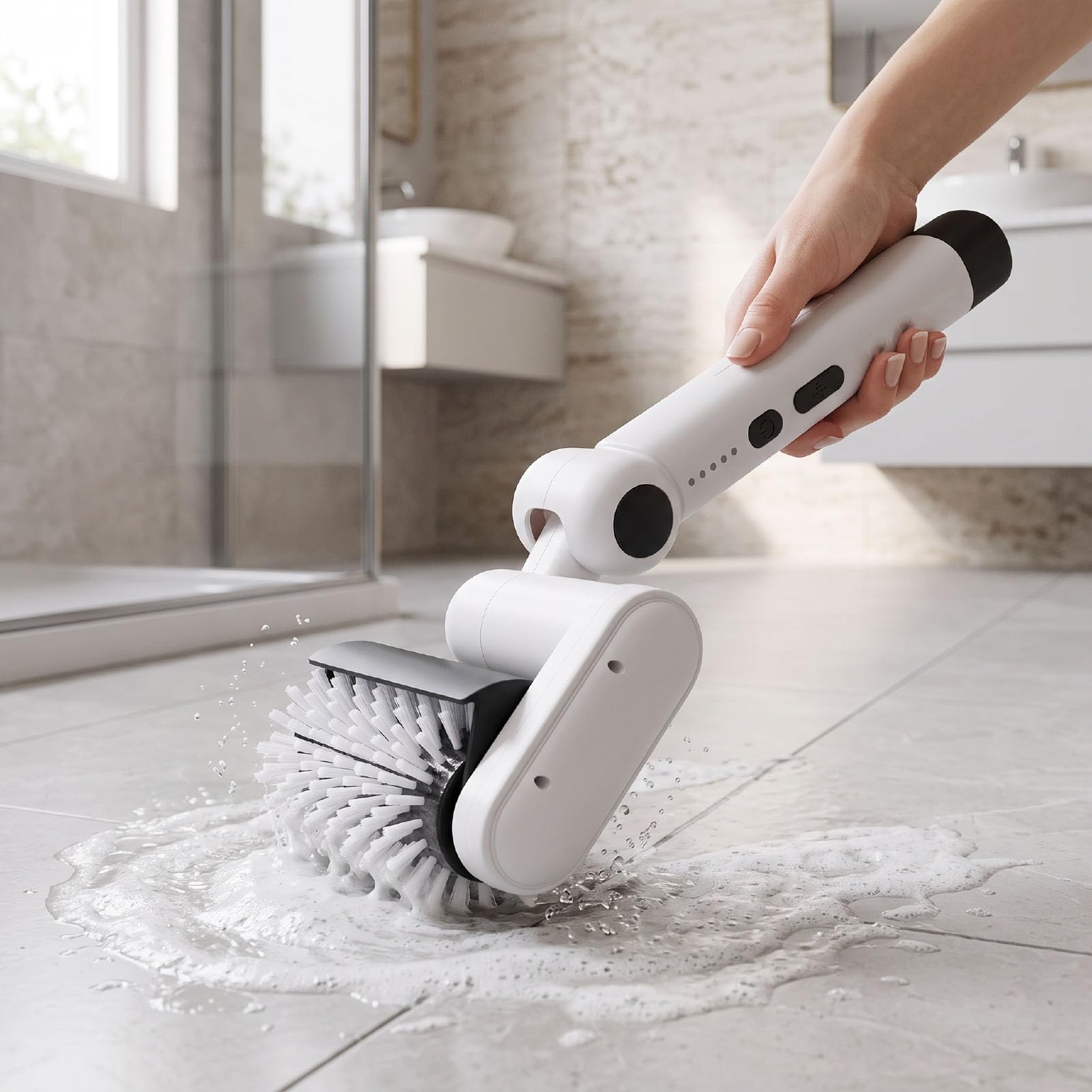 Fdit Cepillo de Limpieza Eléctrico, Cepillo de Baño Inalámbrico (White)