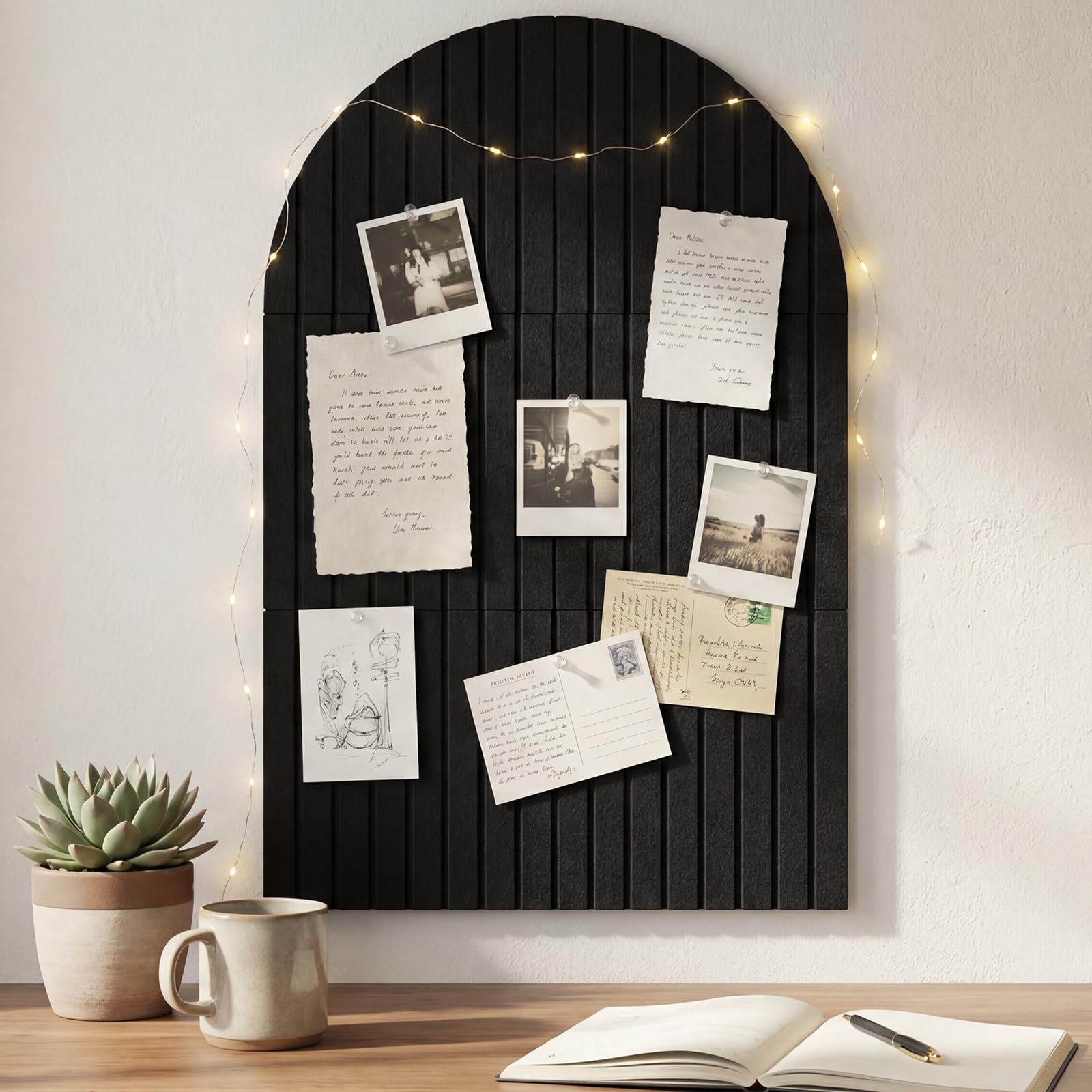 Arched Felt Bulletin Board 35" x 24", 6 Pack Large Cork Board Pin Board | Includes 30 Removable Adhesive Tabs & 30 Push Pins, Notice Boards for Home Office School Memo Photo Wall Decor - Black